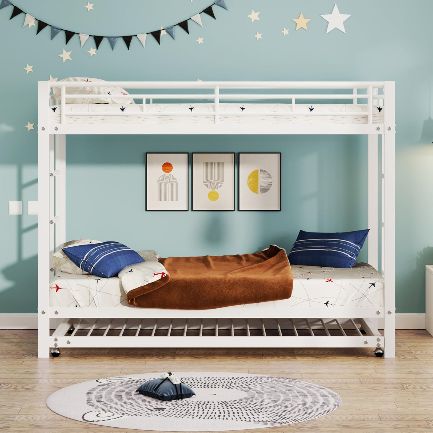 Merax Hausbett 90x200 cm mit 2 Schubladen, für 2 Kinder Doppelbett, Vielseitiges Holz Baumhausbett für Mädchen & Jungen, Stabil Spielbett Gitterbett mit Rausfallschutz und Lattenrost, Weiß