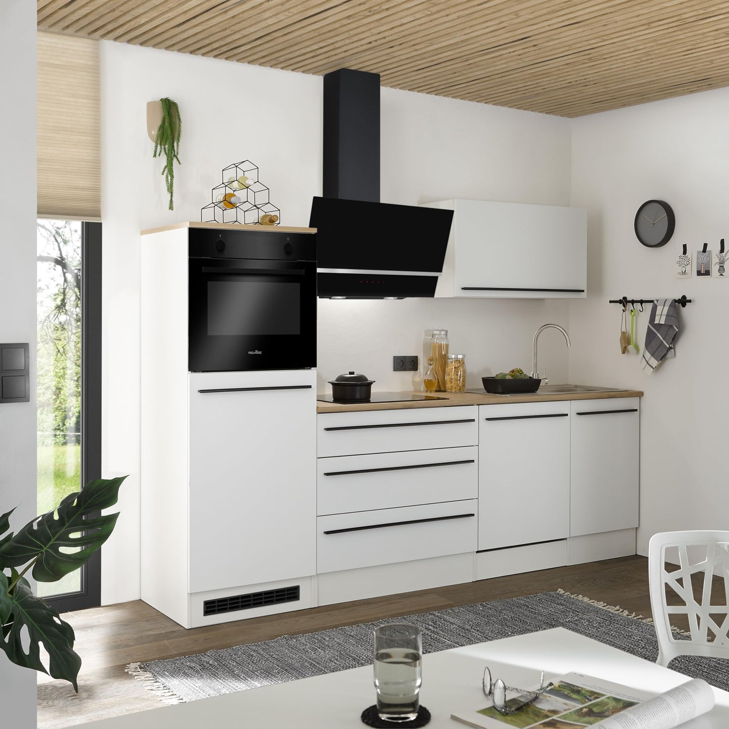 FINN Modern Kitchen Unit without Electrical Appliances in Matt White, Artisan Oak Look, Spacious Fitted Kitchen with Lots of Storage Space, 260 x 200 x 60 cm (W x H x D)