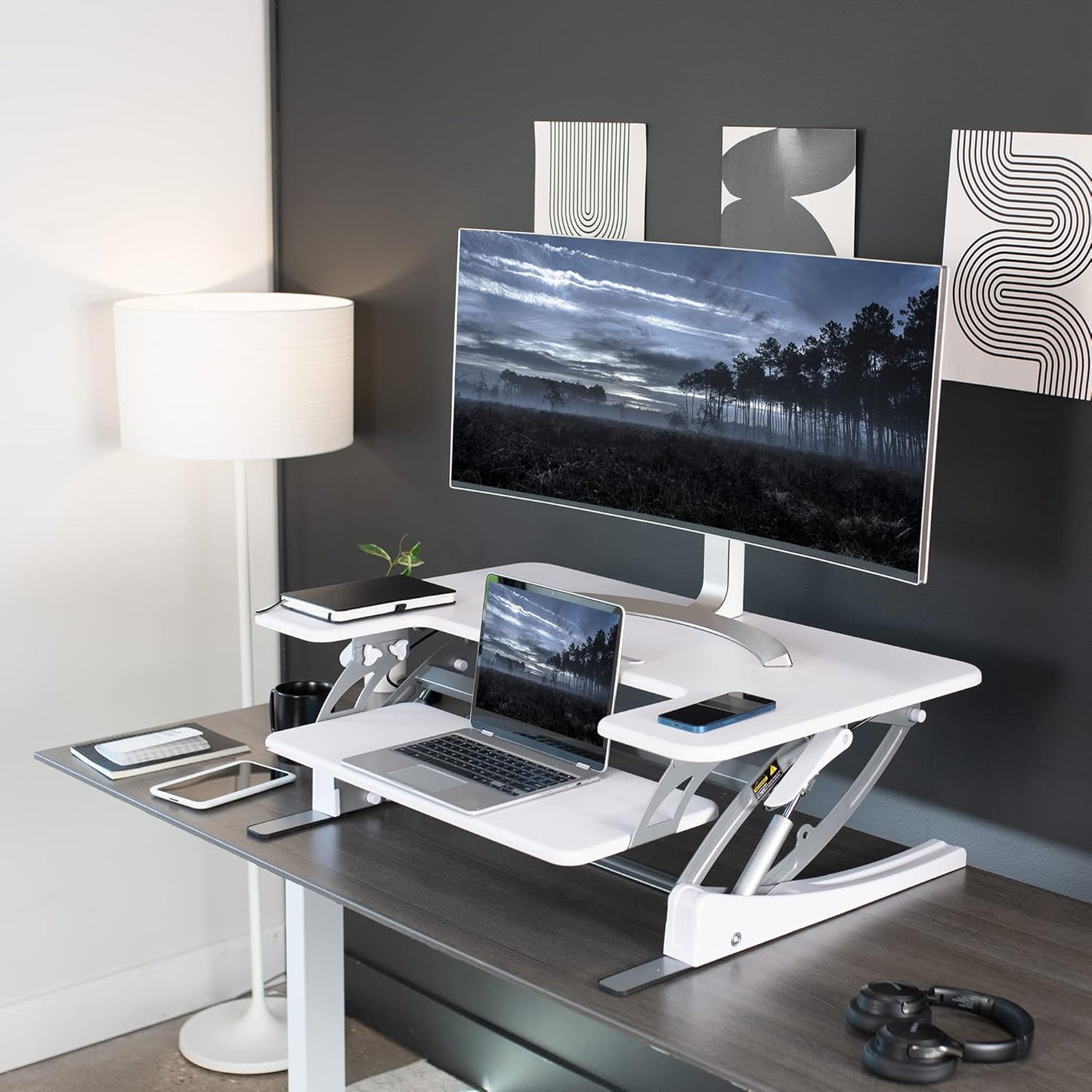 VIVO Black Height Adjustable 36 inch Stand up Desk Converter Quick Sit to Stand Tabletop Dual Monitor Riser, DESK-V000V
