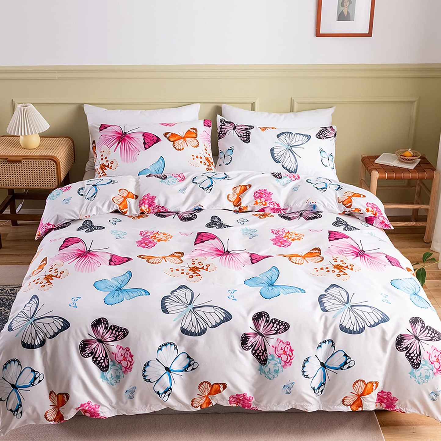 GETIYA Cartoon Hearts Bed Linen, 135 x 200 cm, Girls'/Women’s/Children’s Bed Linen, Pink Hearts Pattern, Duvet Cover, Microfibre, Duvet Cover, Light Pink, with Zip and Pillowcase, 80 x 80 cm