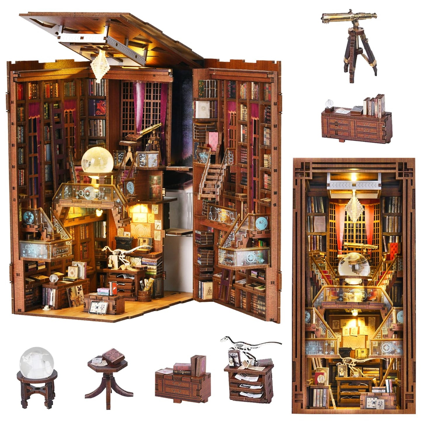 MiniCity Book Nook Kit, DIY Miniature Dollhouse Booknook Kit, 3D Wooden Puzzle Bookend Bookshelf Insert Decor for Teenagers and Adults (Library of Gods Max)