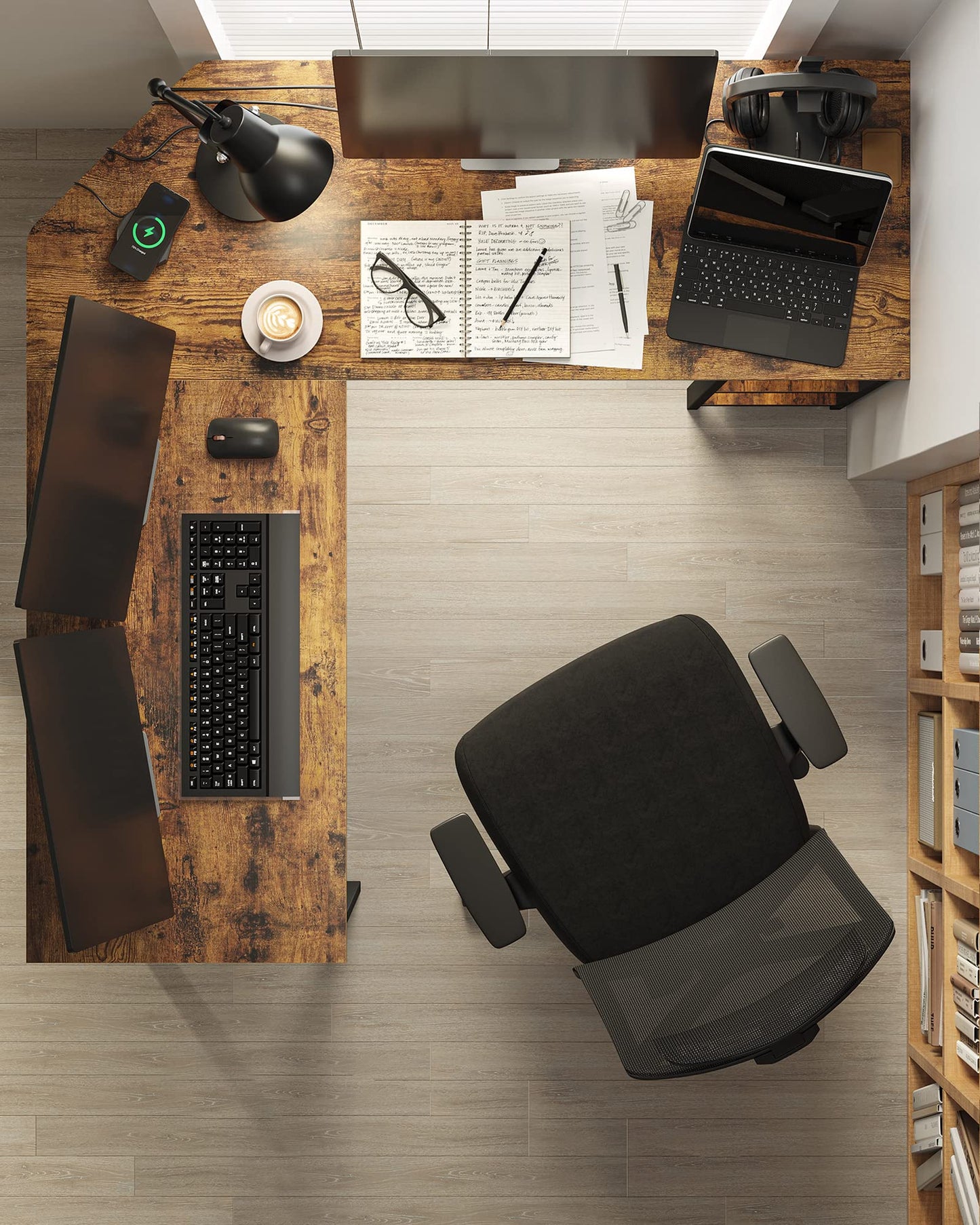 Vasagle L-Shaped Computer Desk, Corner Desk with 2 Shelves