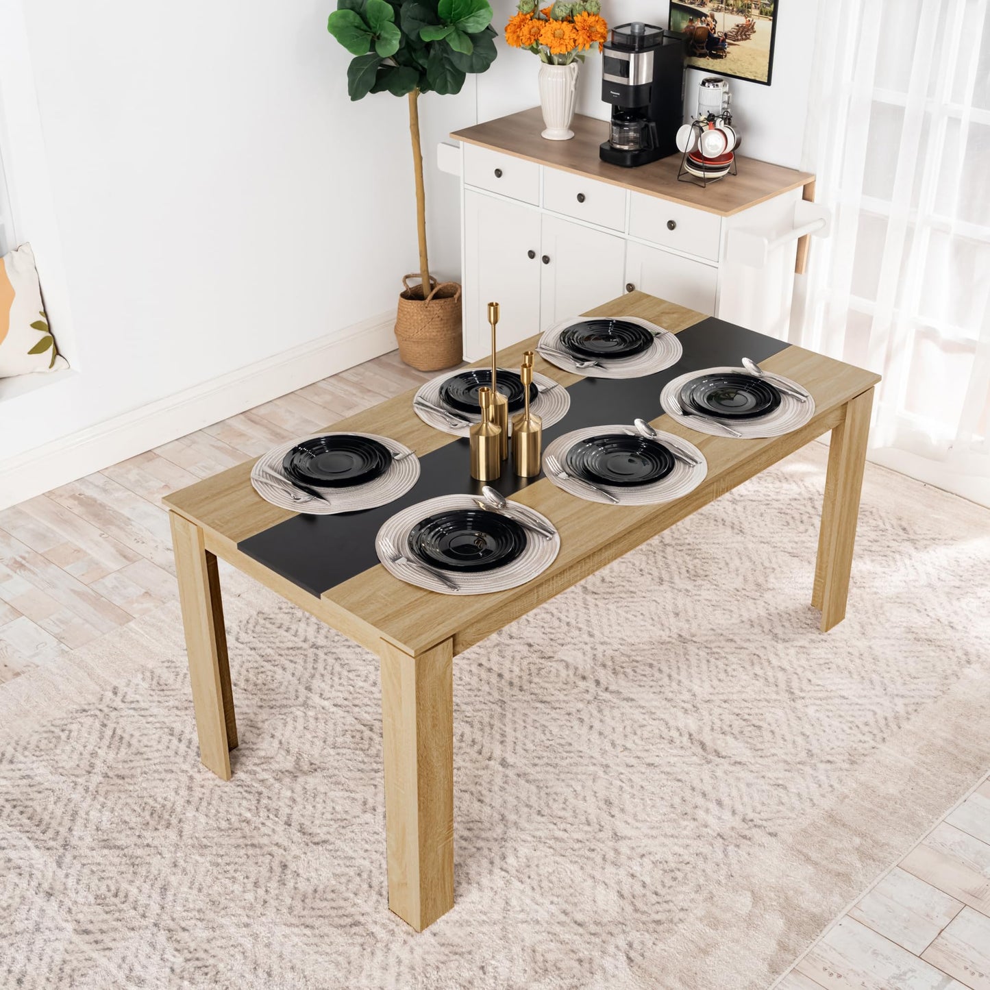 FURNITABLE Esstisch mit 4 Stühlen Esszimmergruppe, 4er Set Esszimmerstühle und Rechteckig Holztisch Essgruppe für Wohnzimmer Küche Büro (110 * 70cm Tisch+4 Schwarz Stühle)