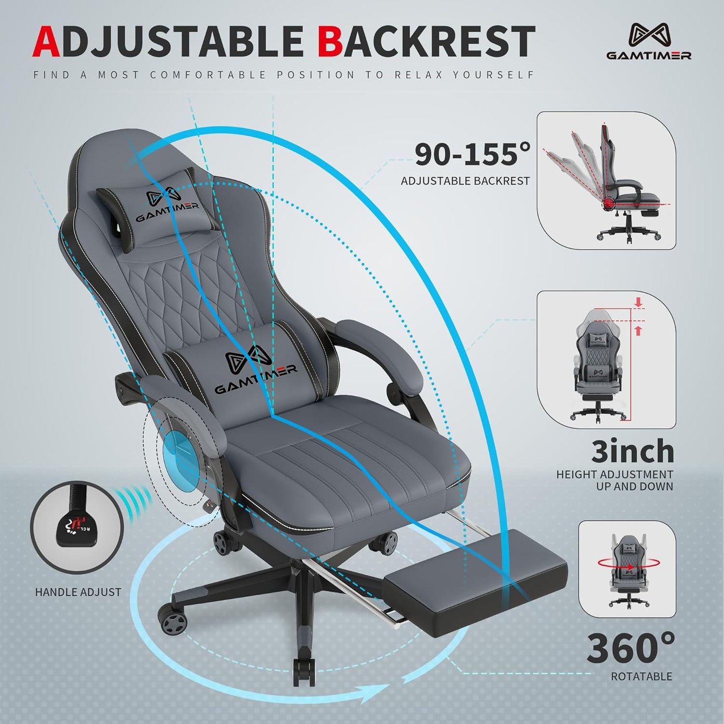 Gaming Chair, Ergonomic Office Chair, PC Chair, Gaming Chair, Lumbar Cushion and Footrest, PU Leather Gamer Chair, Adjustable Backrest from 90-155°, Height Adjustable 360° Swivel Chair (Pink)