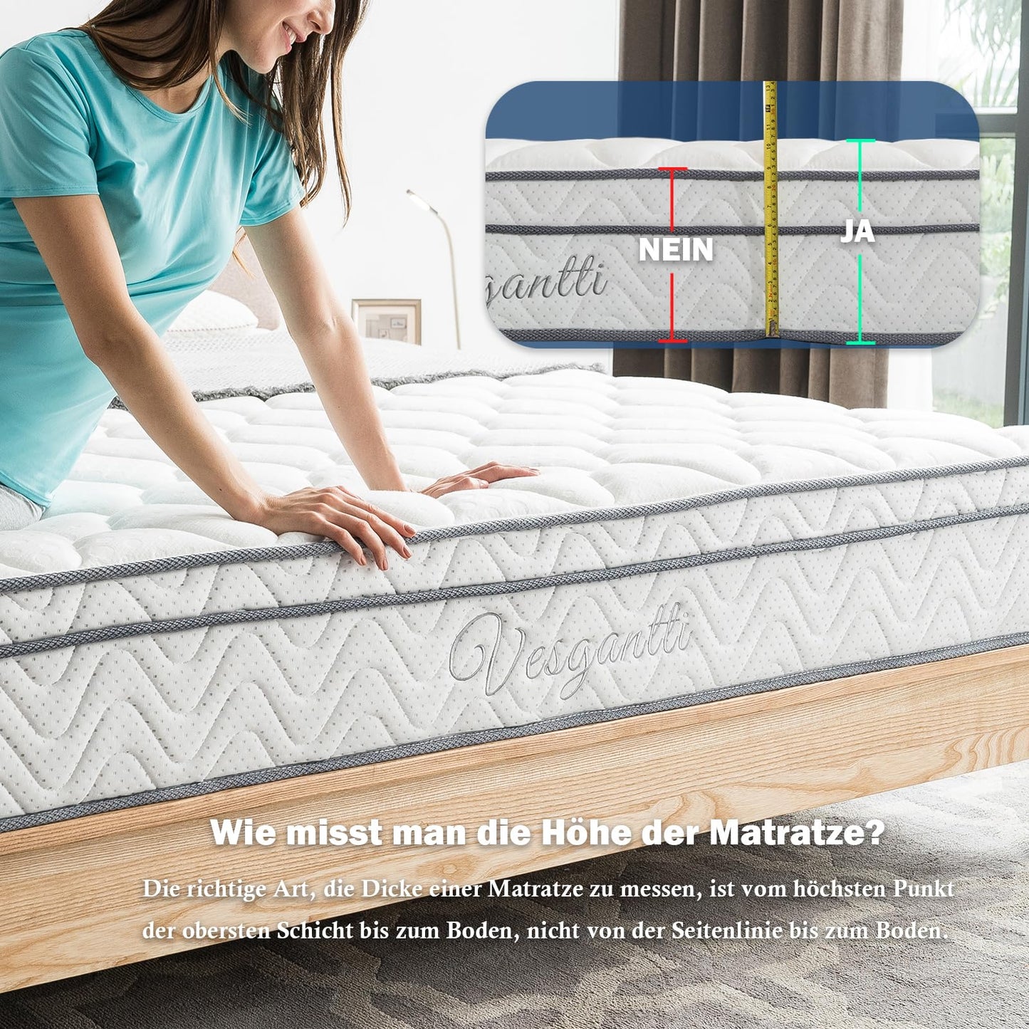 Vesgantti Matratze 180x200 höhe 22cm H3 7-Zonen Taschenfederkernmatratze Mittelfeste Orthopädischem Kaltschaummatratze Öko-Tex Zertifiziert Matratzen Klassik BoxTop