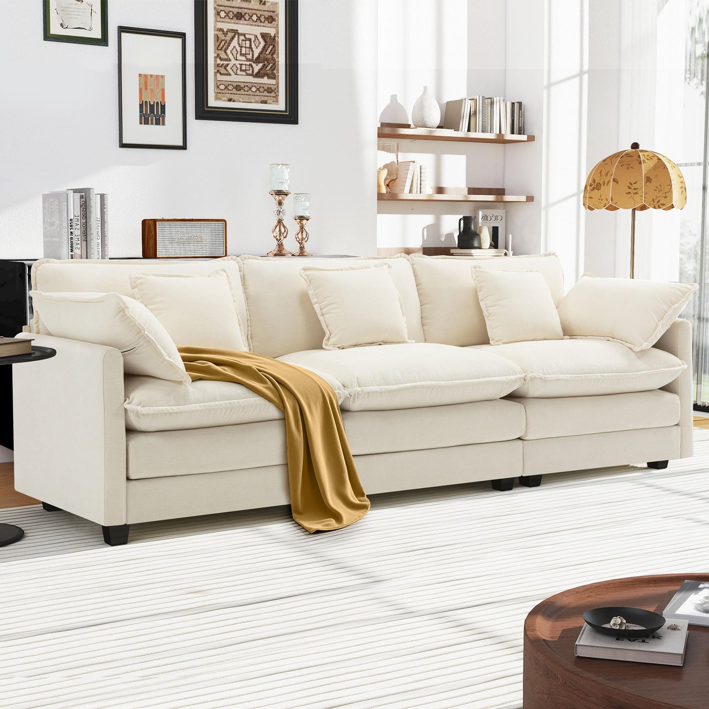 Urhanherry U-Shape Cloud Sofa, Modular Sectional Sofa, 6-Seater with 2 Ottomans, Modern Sofa with Decorative Cushions/Armrests, Breathable Chenille Fabric, U Sofa Couch for Living Room, Beige