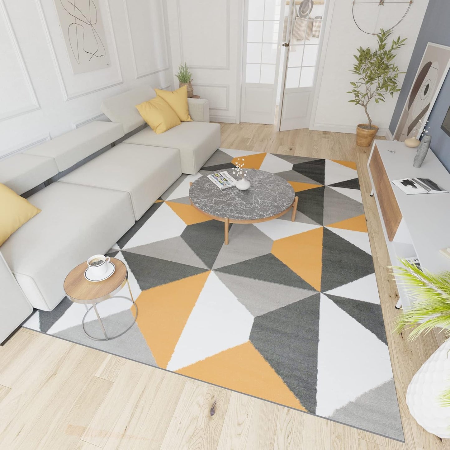 Mazovia Modern Rug, Short Pile, Oeko-Tex Rug for Living Room, Bedroom, Dining Room, Robust and Easy to Clean, Low Pile Height, Grey Yellow, 250 x 350 cm