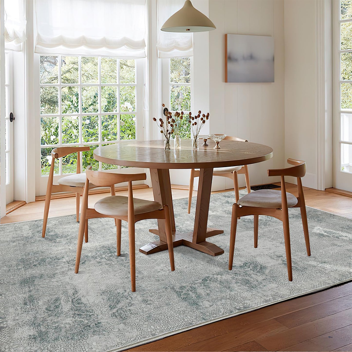 Guchuang Bedding Living Room Rug 140 x 200 cm, Grey Green Rug Vintage Mottled Smudged Design Short Pile Rugs, Washable Non-Slip Rugs for Bedroom