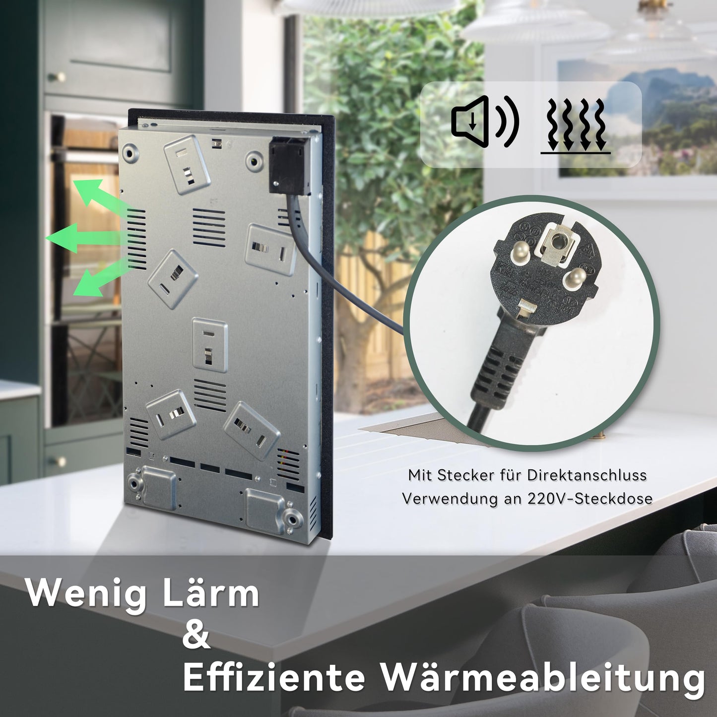 Hermitlux kochfeld 28,8cm, Glaskeramik Kochfeld 2 Platten, 9 Leistungsstufen, Touch-Steuerung, Timer, Kindersicherung, Geeignet für Alle Töpfe, 3300W