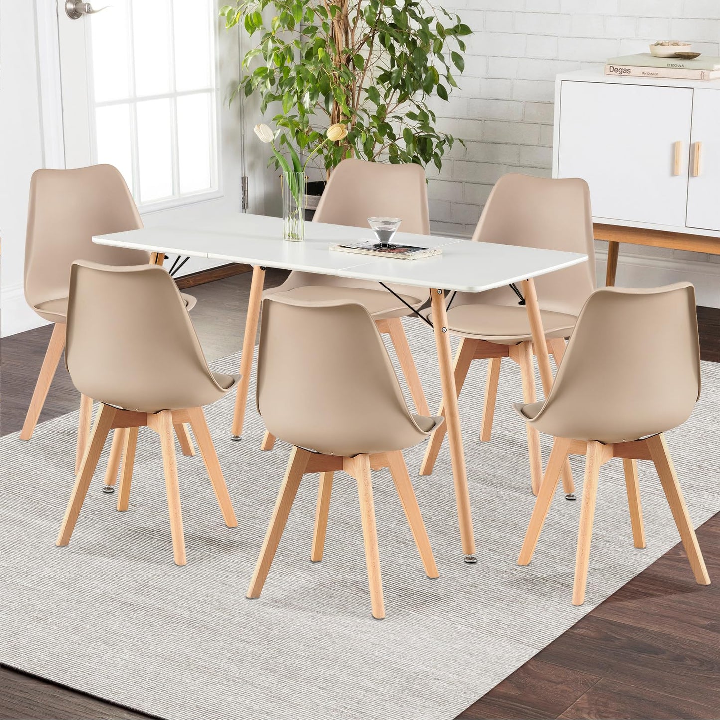 H.J WeDoo Esszimmergruppe mit 4 Essstühlen, Rechteckig Esstisch und Stühle für Esszimmer, Küche, Wohnzimmer, Weißer Esstisch und Graue Stühle