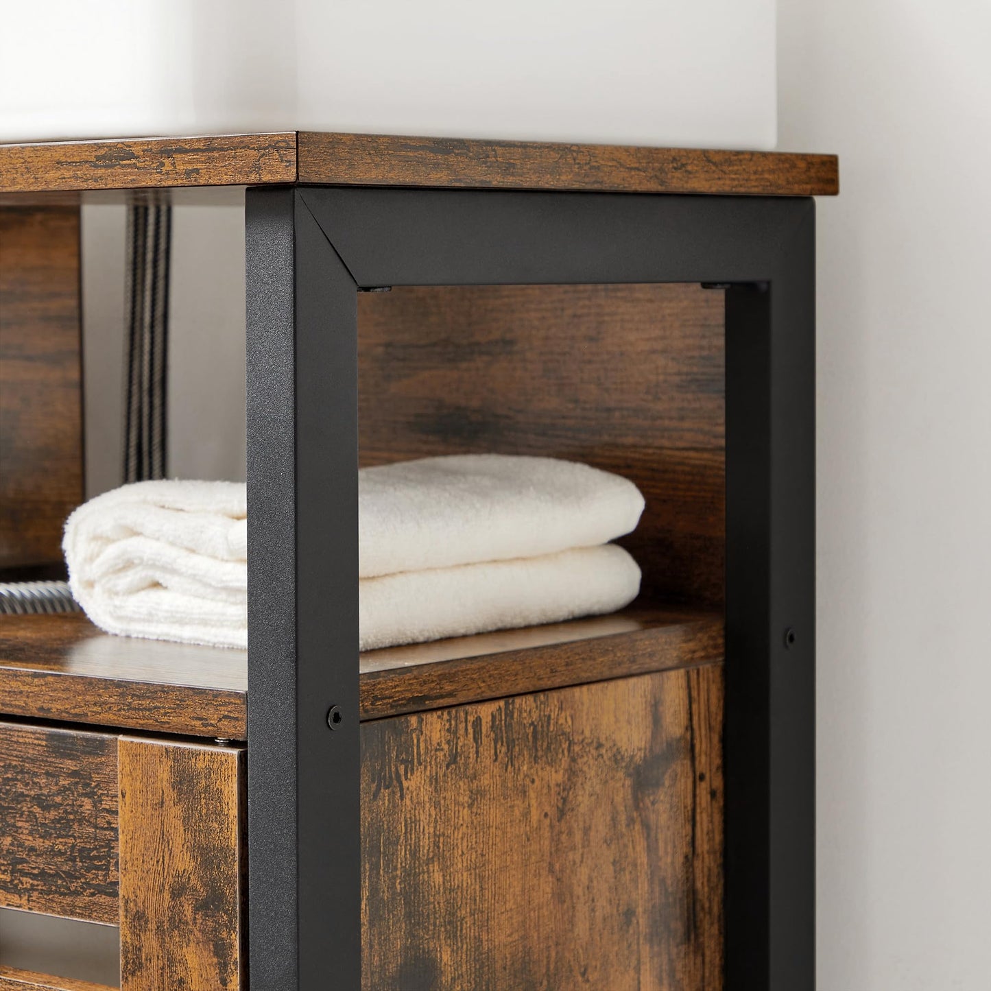 Vasagle BBC05WT Scandinavian Style Bathroom Cabinet, Storage Cabinet 60 x 30 x 60 cm with 2 Slat Doors, Adjustable Shelf with Handles - Matt White