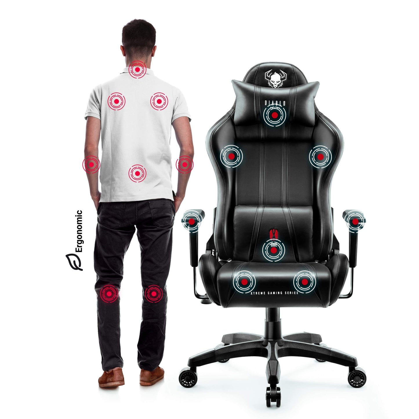 Diablo X-One 2.0 Gaming Stuhl Gamer Chair Bürostuhl Schreibtischstuhl Verstellbare Armlehnen Ergonomisches Design Nacken/-Lendenkissen Wippfunktion Aqua Blue Normal (L)