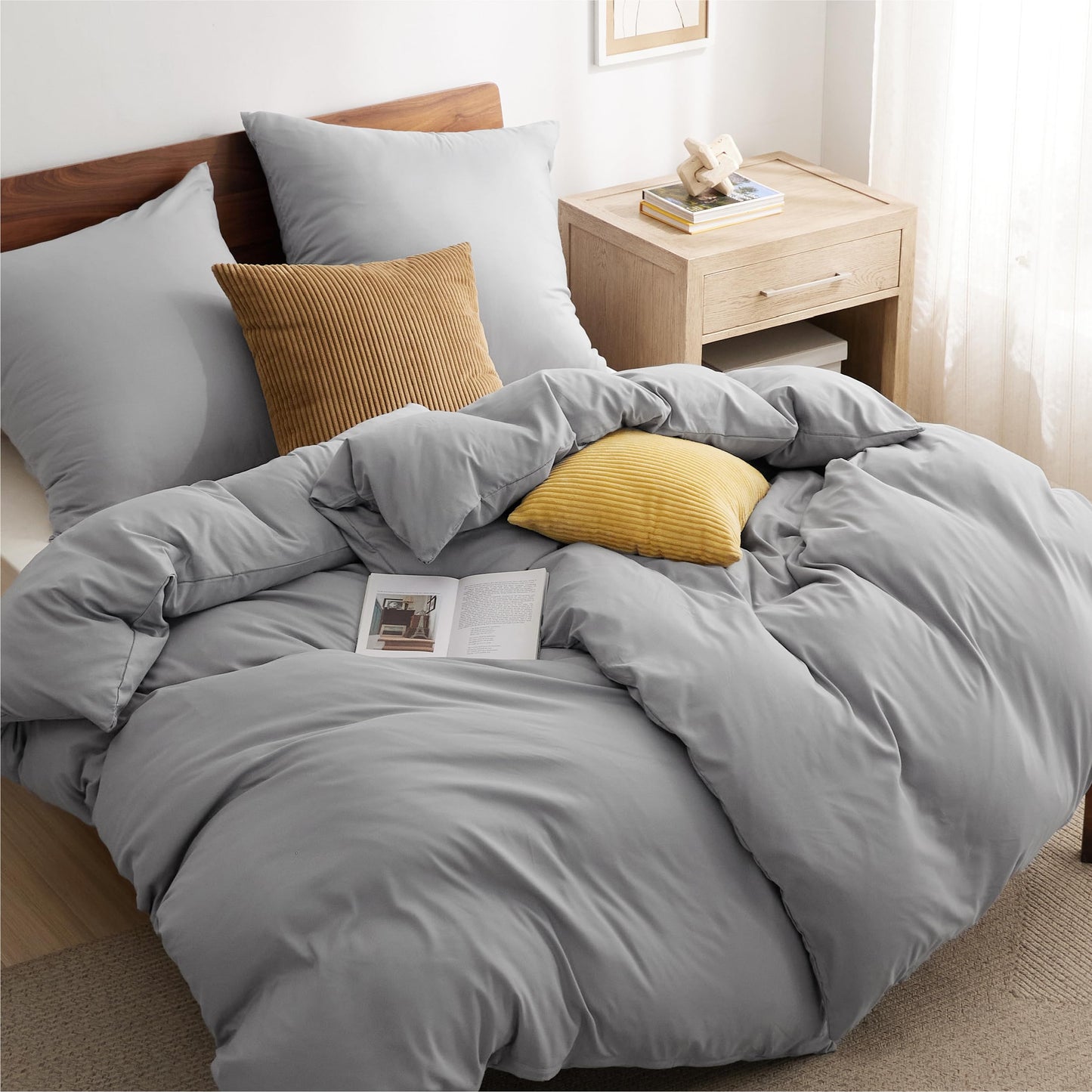 Bedsure Bed Linen 135 x 200 cm, 4-Piece Anthracite Bed Linen, 2 Duvet Covers 135 x 200 cm and 2 Pillowcases 80 x 80 cm, Oeko-Tex Bed Linen Sets, Polyester Microfibre with Zip