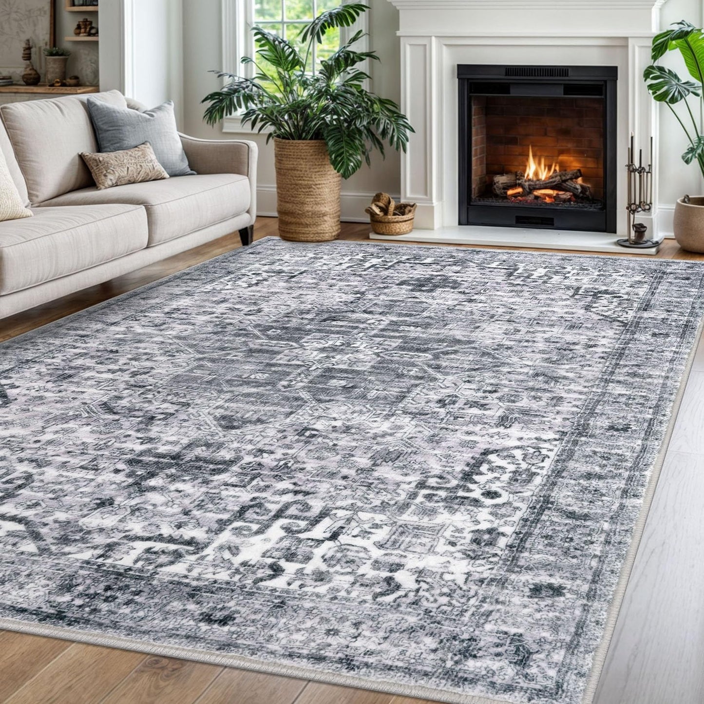 2x3 Blue Washable Rug for Entrance, Soft Traditional Area Rug, Non-Slip Printed Kitchen Rugs, Low-Pile Medallion Indoor Door Mat, Small Farmhouse Carpet for Entryway Kitchen Foyer Bedside