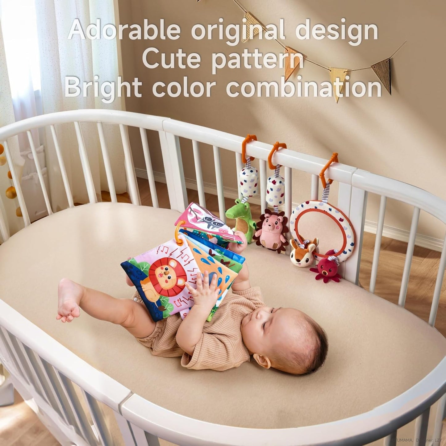 TUMAMA KIDS Baby Spielzeug mit Rassel, Spiegel, Knistertuch Buch, Sensorik Spielzeug für Kinderwagen, Kinderbett, Autositz und Bauchlage, Baby Geschenk Mädchen Junge 0-12 Monate