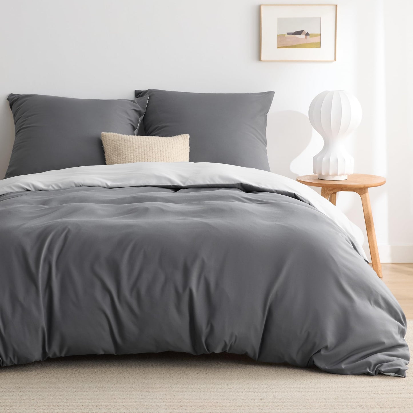 Bedsure Bed Linen 135 x 200 cm, 4-Piece Anthracite Bed Linen, 2 Duvet Covers 135 x 200 cm and 2 Pillowcases 80 x 80 cm, Oeko-Tex Bed Linen Sets, Polyester Microfibre with Zip