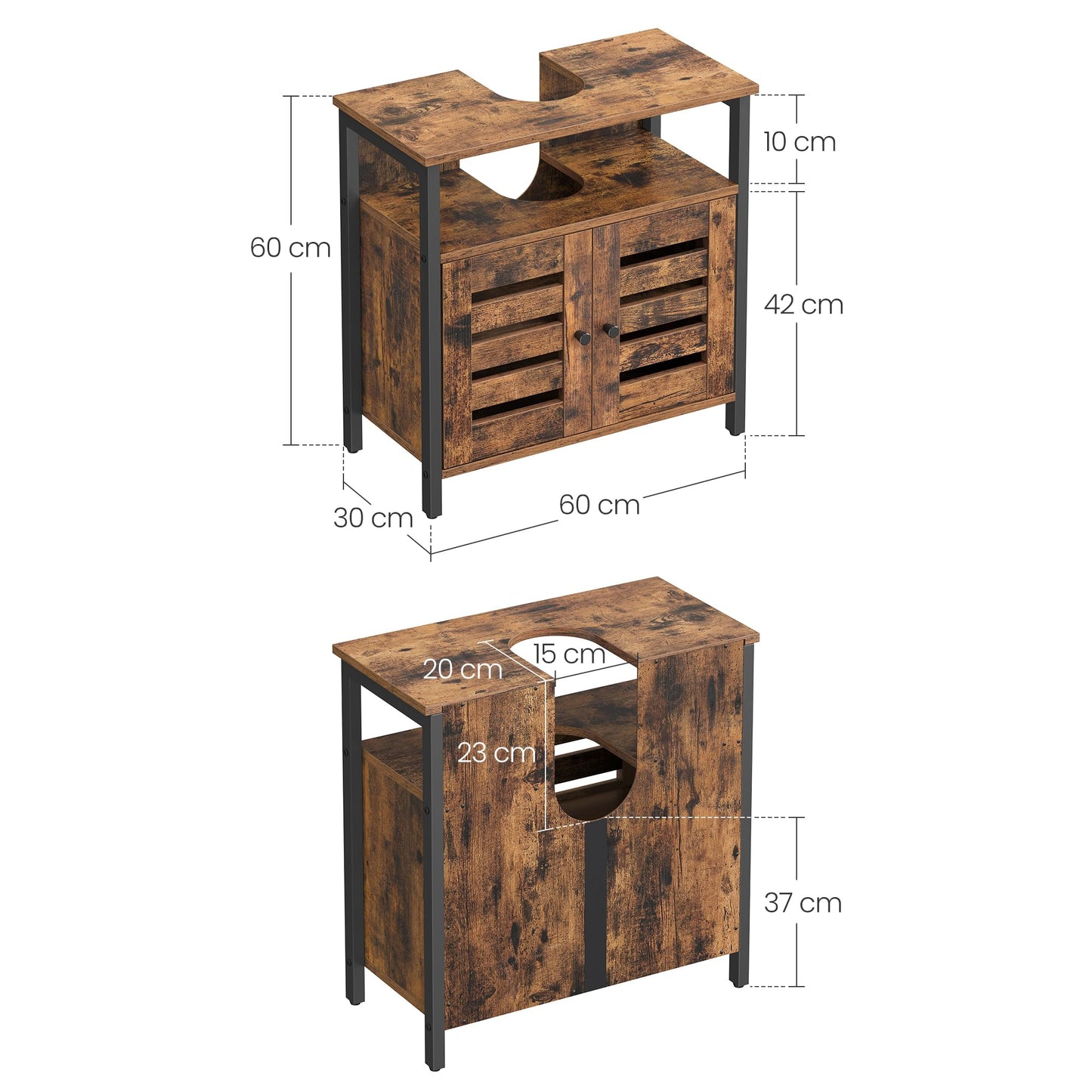 Vasagle BBC05WT Scandinavian Style Bathroom Cabinet, Storage Cabinet 60 x 30 x 60 cm with 2 Slat Doors, Adjustable Shelf with Handles - Matt White