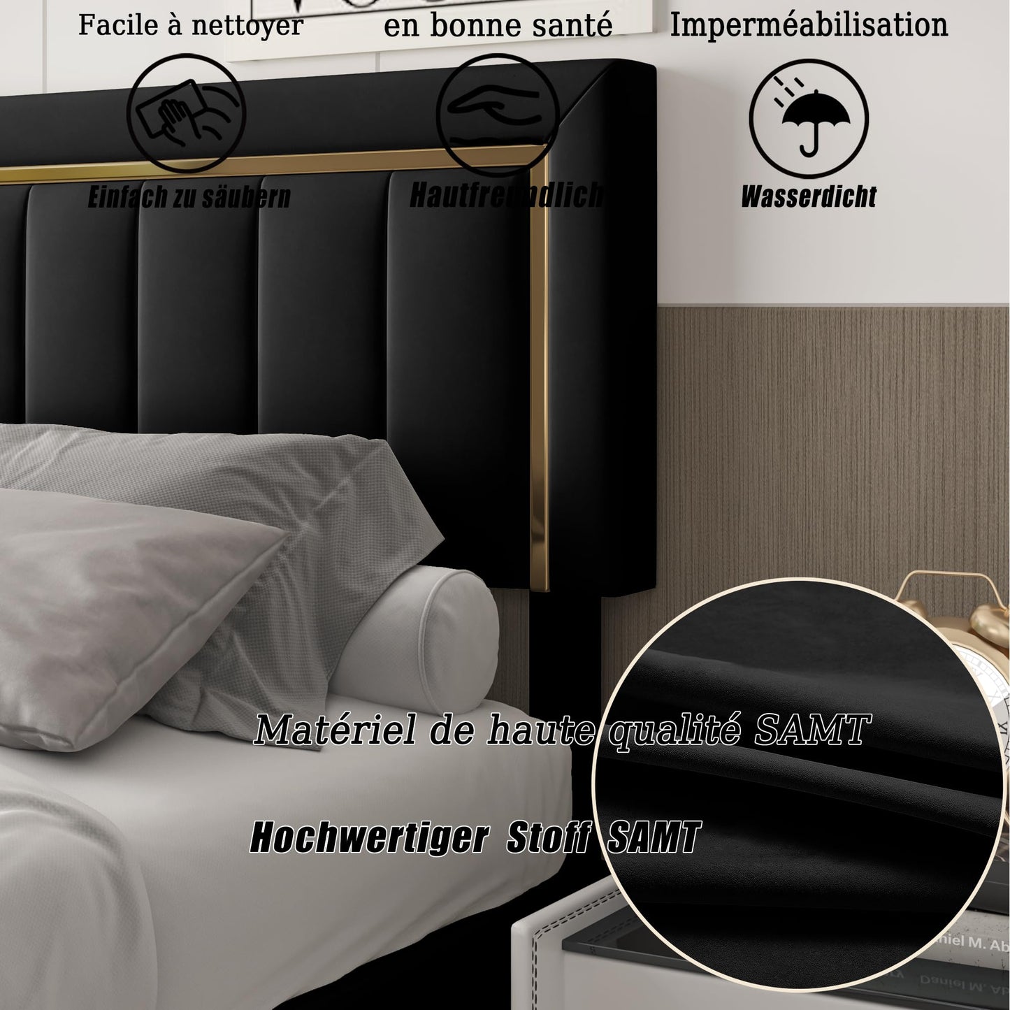 WOBOPCG Upholstered Double Bed 140 x 200, Hydraulic Storage Bed with Slatted Bases, Double Bed with Storage Space, Functional Bed with Storage Space (Grey + Flannel, 140 x 200)