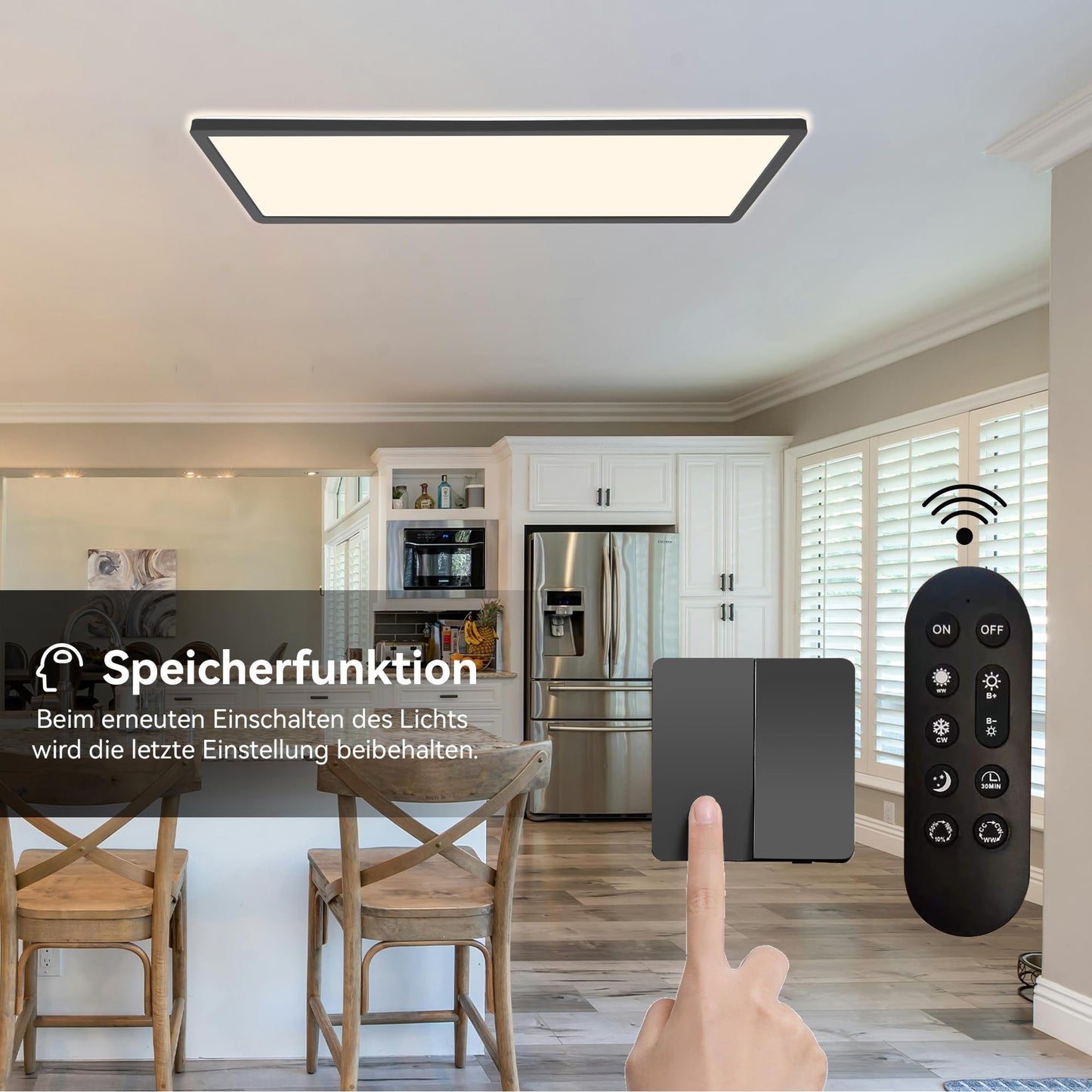 ONDTA LED Deckenleuchte dimmbar 22W, 58x20cm 2700K-6500K 2800LM, Deckenlampe mit Fernbedienung, IP44 Badezimmer lampe LED Panel für Küche Wohnzimmer Schlafzimmer Badezimmer Büro, Rechteckig