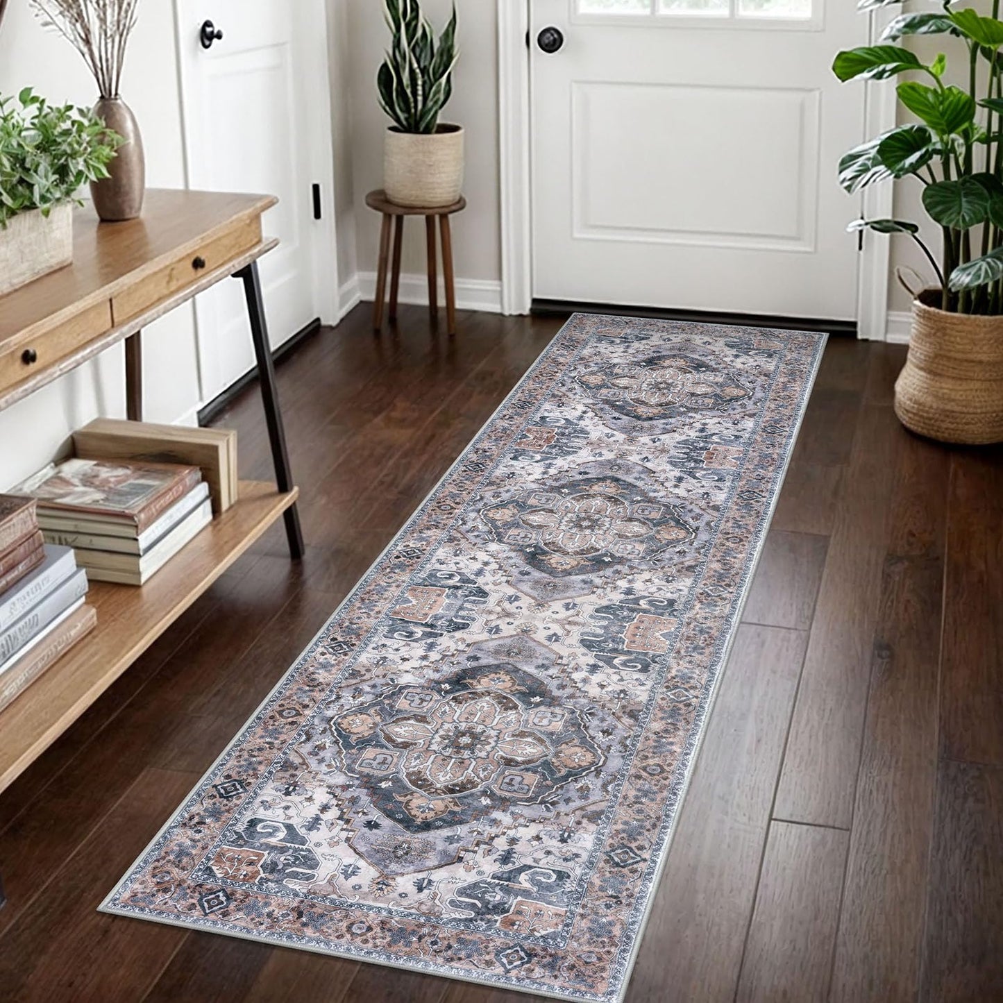 2x3 Blue Washable Rug for Entrance, Soft Traditional Area Rug, Non-Slip Printed Kitchen Rugs, Low-Pile Medallion Indoor Door Mat, Small Farmhouse Carpet for Entryway Kitchen Foyer Bedside