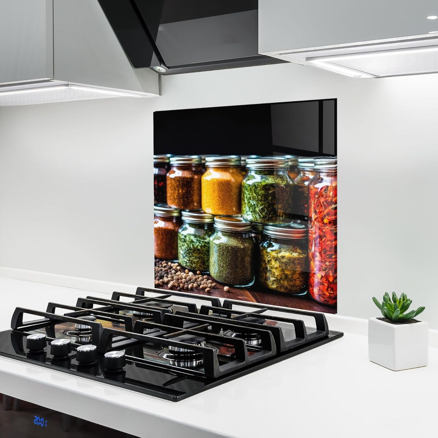 ARTHUB® Küchenrückwand aus Glas 50x70 cm, 5mm ESG | Spritzschutz, Glasplatte, Herdspritzschutz, Wandschutz für Herd, Hartglas, Lebensmittel, Gewürze, Heart Spice Powders