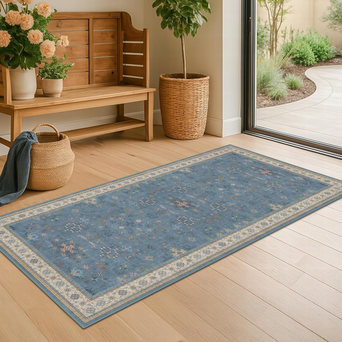 Black Washable Entry Rug, 2x3 Small Rugs for Entryway Kitchen Bathroom Door Mat Indoor Entrance, Non Slip Rubber Backing, Stain & Fade Resistant, Ashen Charcoal Floral Farmhouse Decor