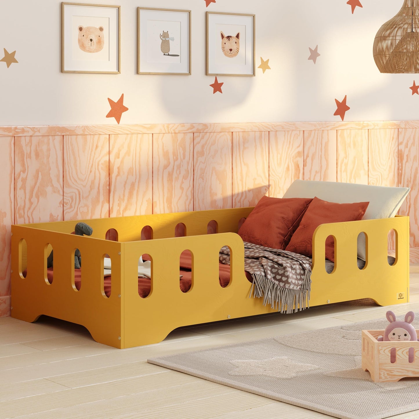 smartwood Montessori Wooden Floor Bed 60 x 120 cm Grey with FSC Certificate TILA 2 with Fall Protection and Slatted Frame Maximum Load 230 kg Easy Assembly
