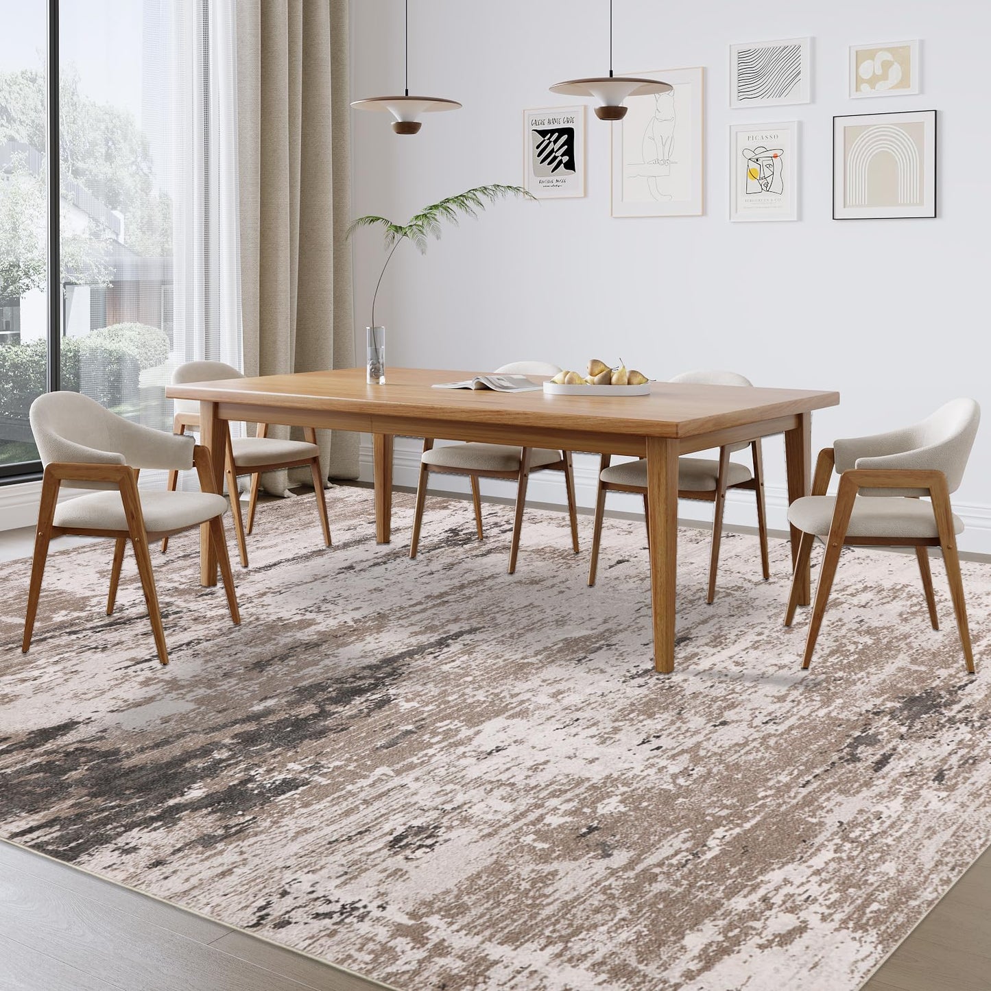 Cekene Washable Area Rugs for Living Room Large 160 x 230 cm Taupe Ultra Thin Bedroom Rugs Non-Slip Modern Abstract Floor Rug for Dining Room Kitchen Office