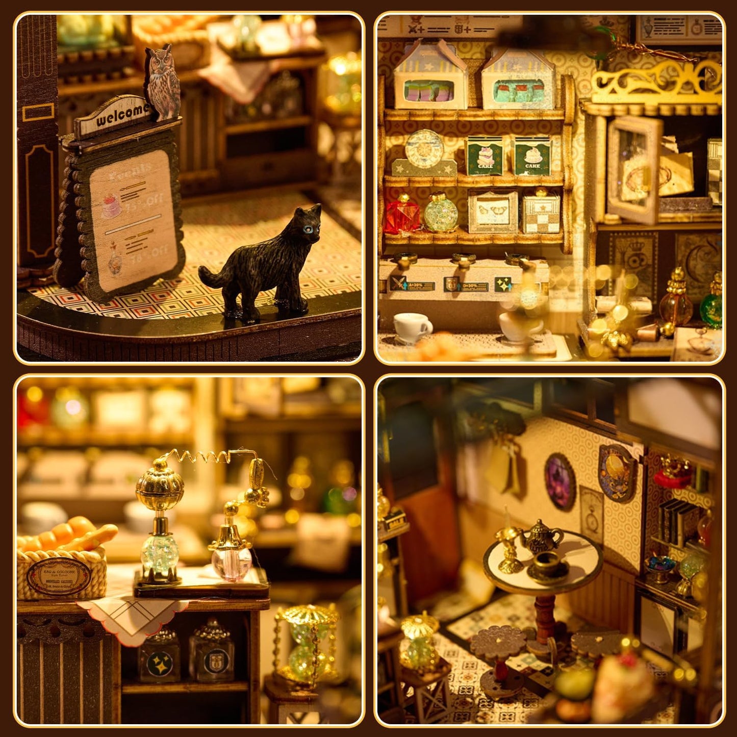 Mostop DIY Miniature Dollhouse Kit-Book Nook Kit,Holzpuppenhaus Bausatz Miniaturhaus Bausatz mit LED Licht,Miniaturhaus Bausätze für Kinder/Erwachsene Haus DIY Bausätze(Magic Coffee Shop)
