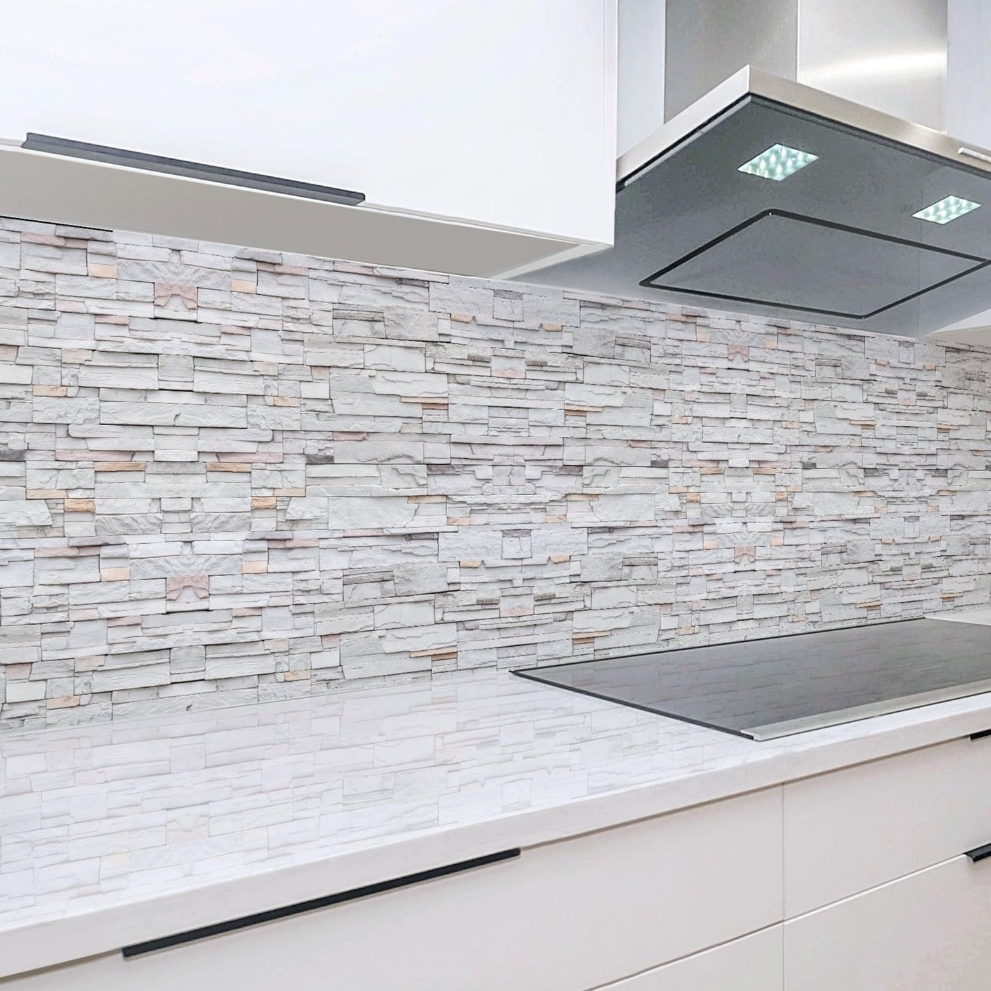 Rodnik Kitchen Splashback, Robust ABS Plastic Monolith Panel in Deluxe Quality, Direct Print, Choice of Motifs (Ice Cubes and Cherries)