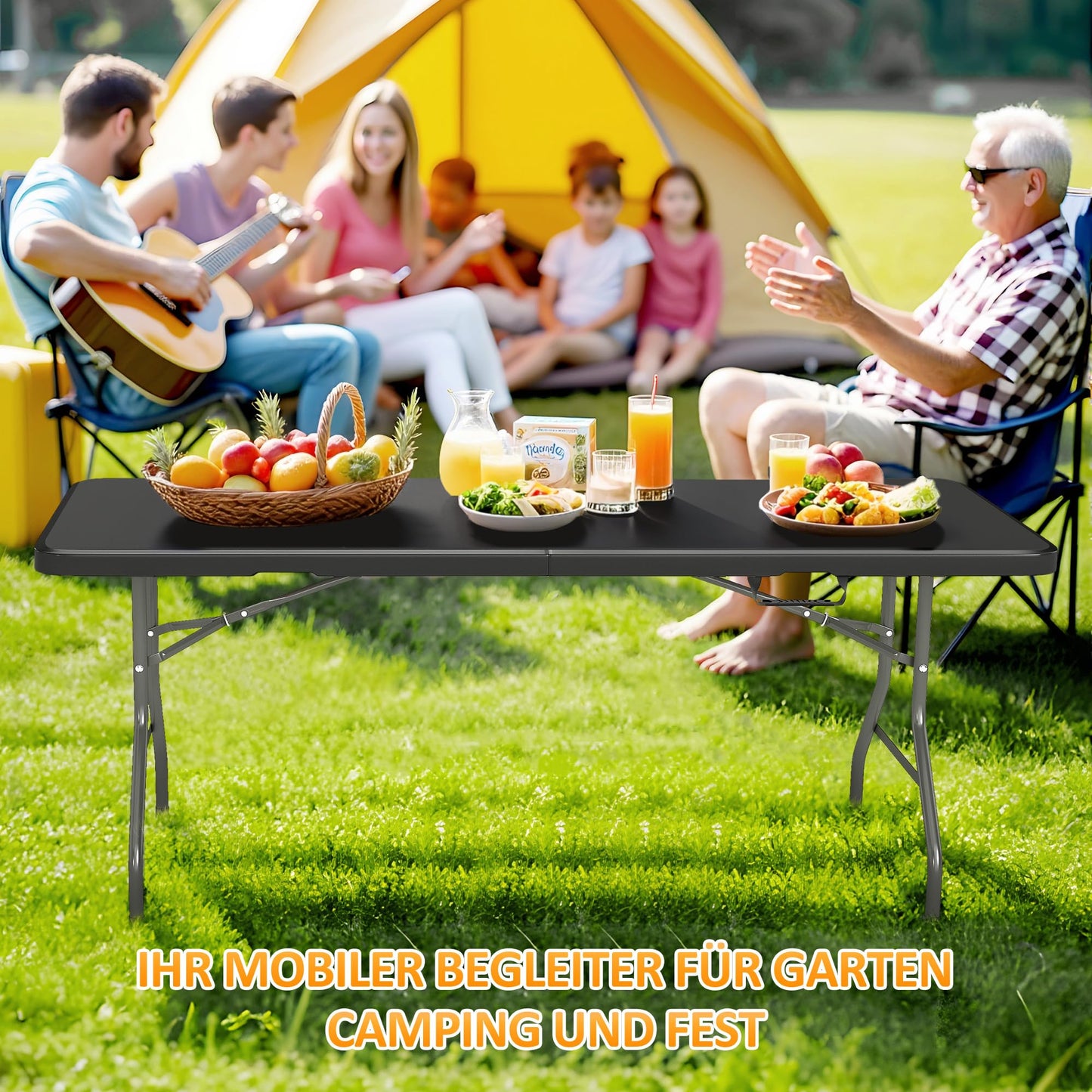 Asdsed Campingtisch 180x74 cm, Klappbar Gartentisch Buffettisch Wetterfest Tragbar Kunststoff Stabil Garten Klapptisch Partytisch Picknicktische Balkontisch