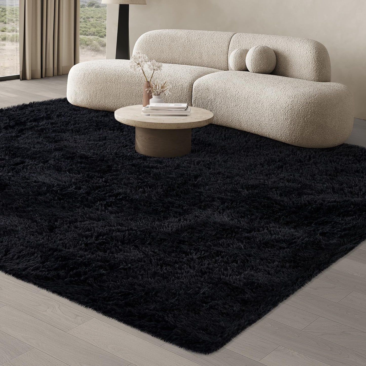 JOJOSEE Hochflor Teppich Wohnzimmer, 200 x 300 cm Anti-Rutsch Wohnzimmerteppich, Waschbarer Flauschiger Teppich für Schlafzimmer & Kinderzimmer, Hellgrau
