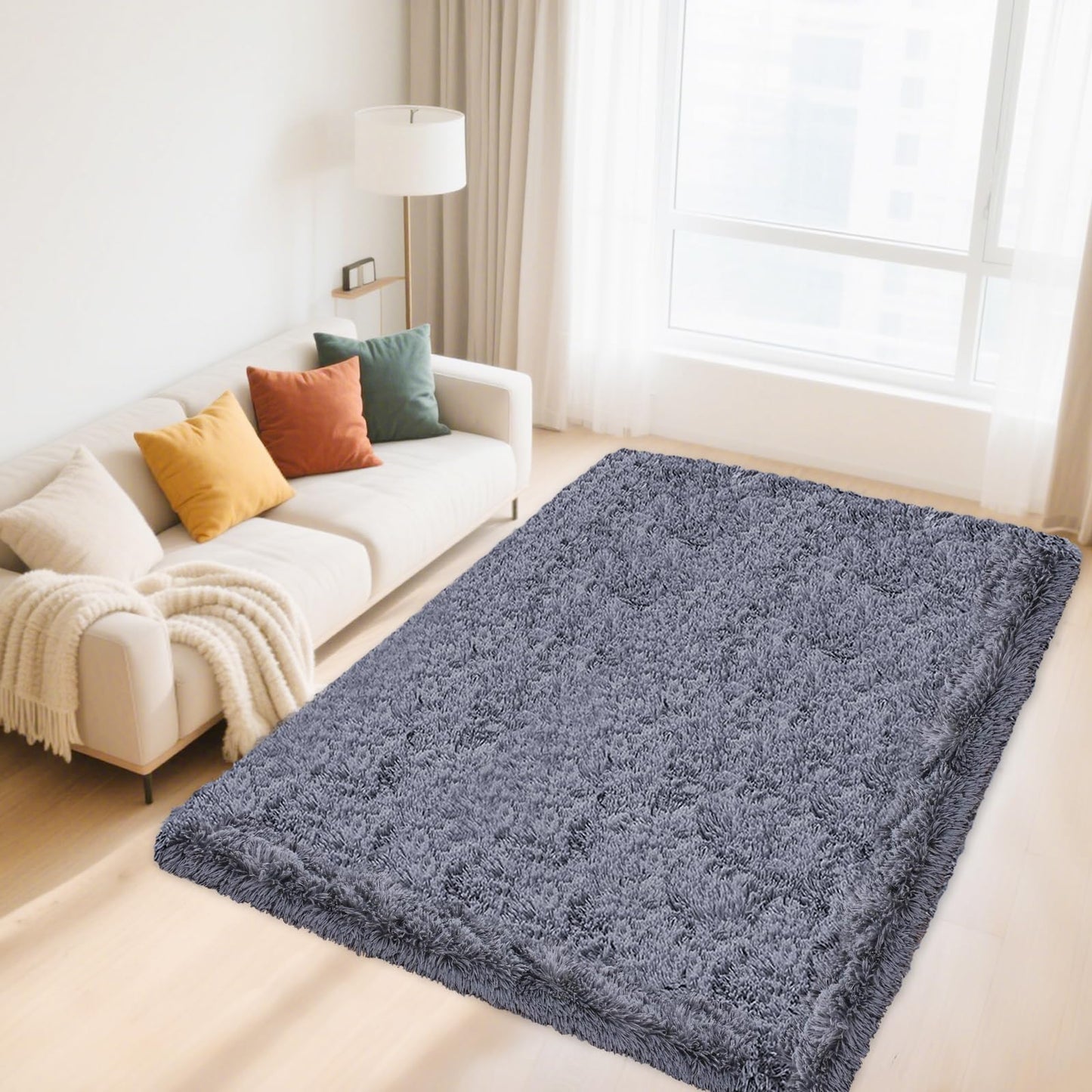 High Pile Living Room Rug, 140 x 200 cm, Cream Fuzzy Shaggy Fluffy Rug for Bedroom Rugs, Modern Plush Living Room Rug, Bed Rug, High-Pile Carpet, Non-Slip for Children's Room