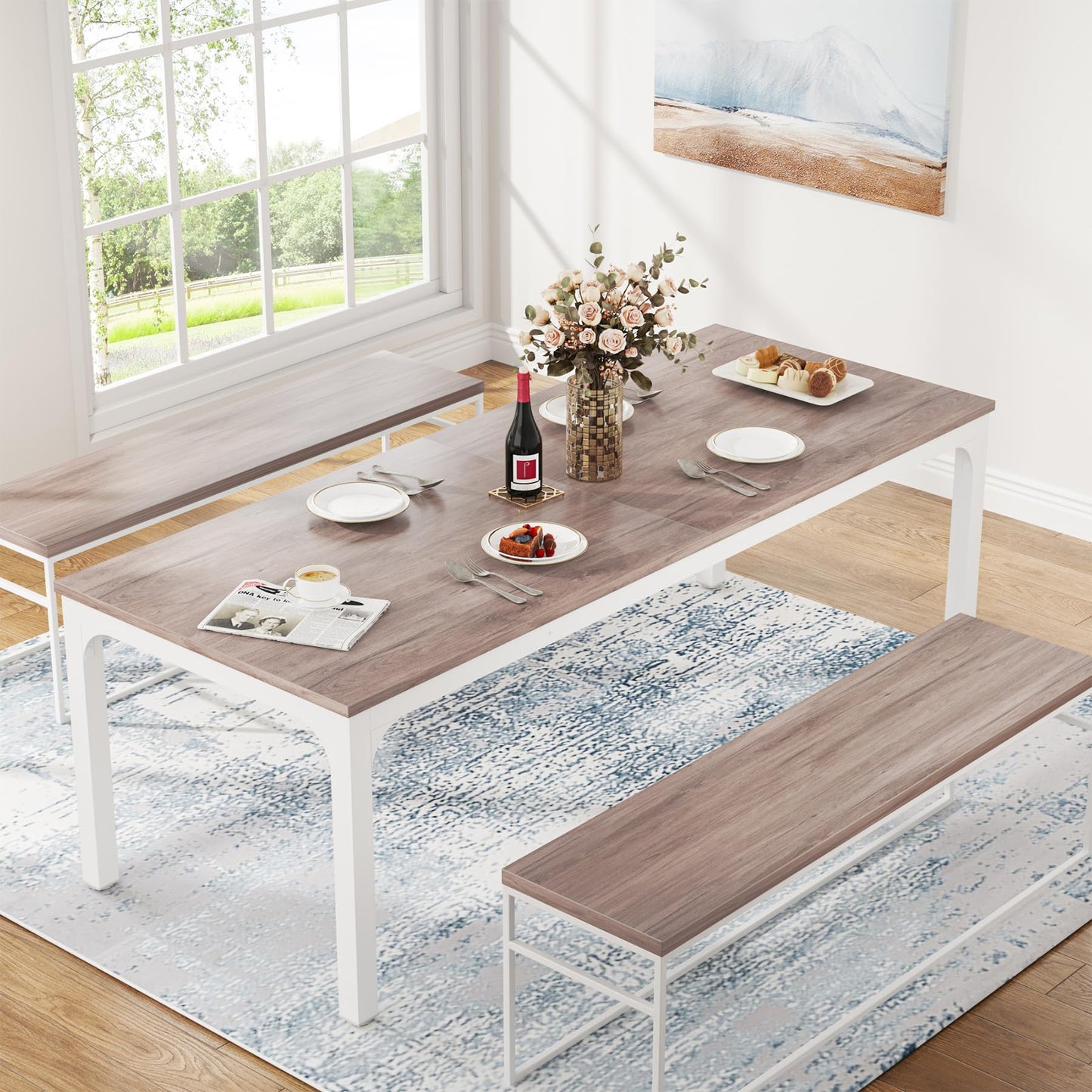 Tribesigns Dining Table, Industrial Kitchen Table for 4-6 People, 200 x 70 x 75 cm, Rectangular Dining Table for Dining Room, Kitchen, Living Room, with Heavy Duty Metal Legs, Oak