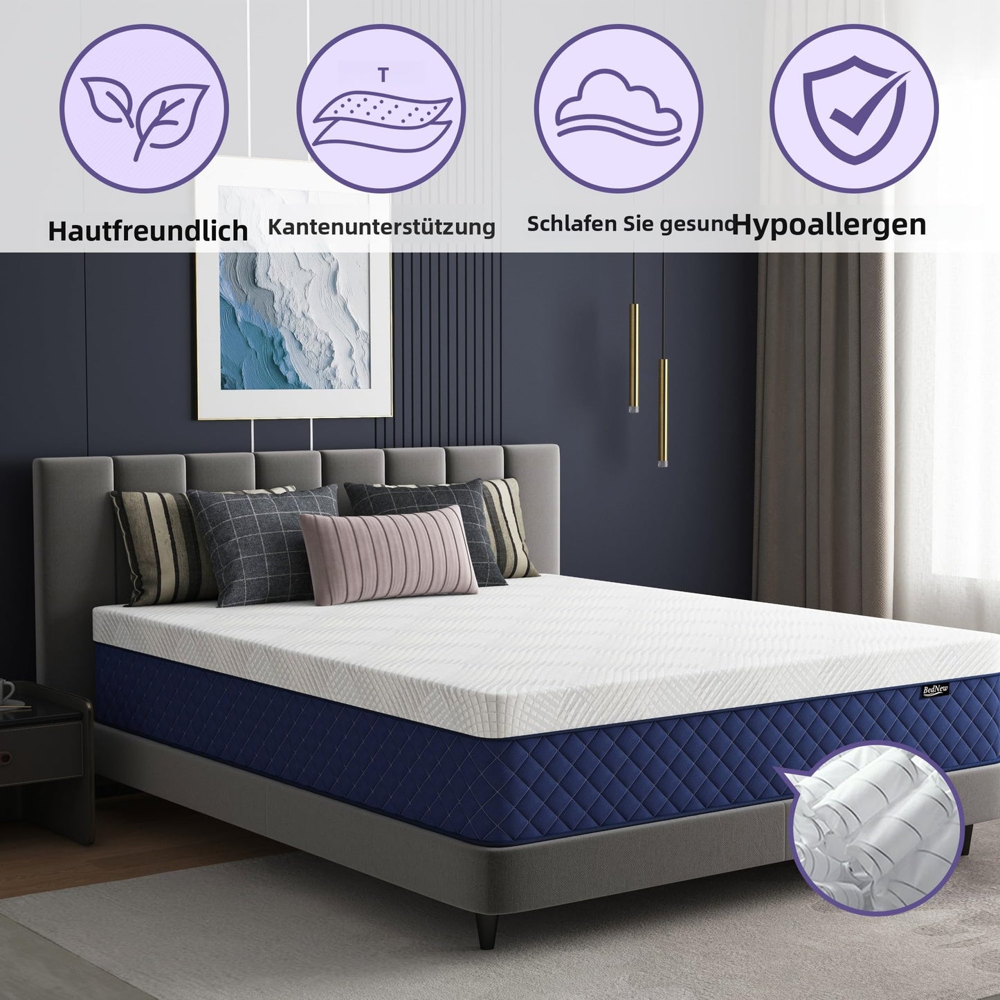 Mattress 180 x 200 cm, 30 cm Spring Mattress H3 Height 7-Zone Orthopaedic Pocket Spring Mattress with Comfort Memory Foam Layer, Oeko-Tex Certified, 101 Nights Trial Sleep