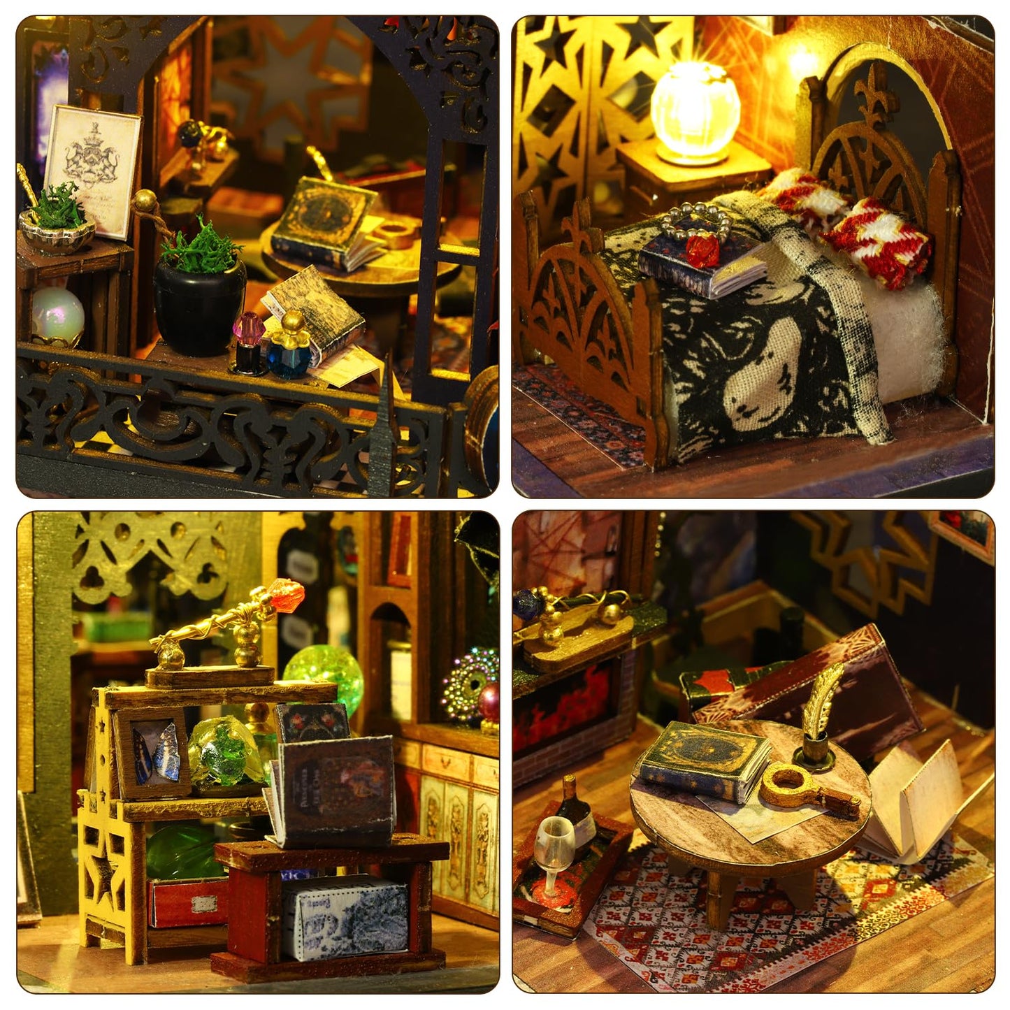 Mostop DIY Miniature Dollhouse Kit,Wooden Dollhouse Construction Kit,Miniature House Kit with LED Light und Bewegungen,Creative Room Idea for Children/Adults,Magic House,DIY Kits (Twilight Book City)