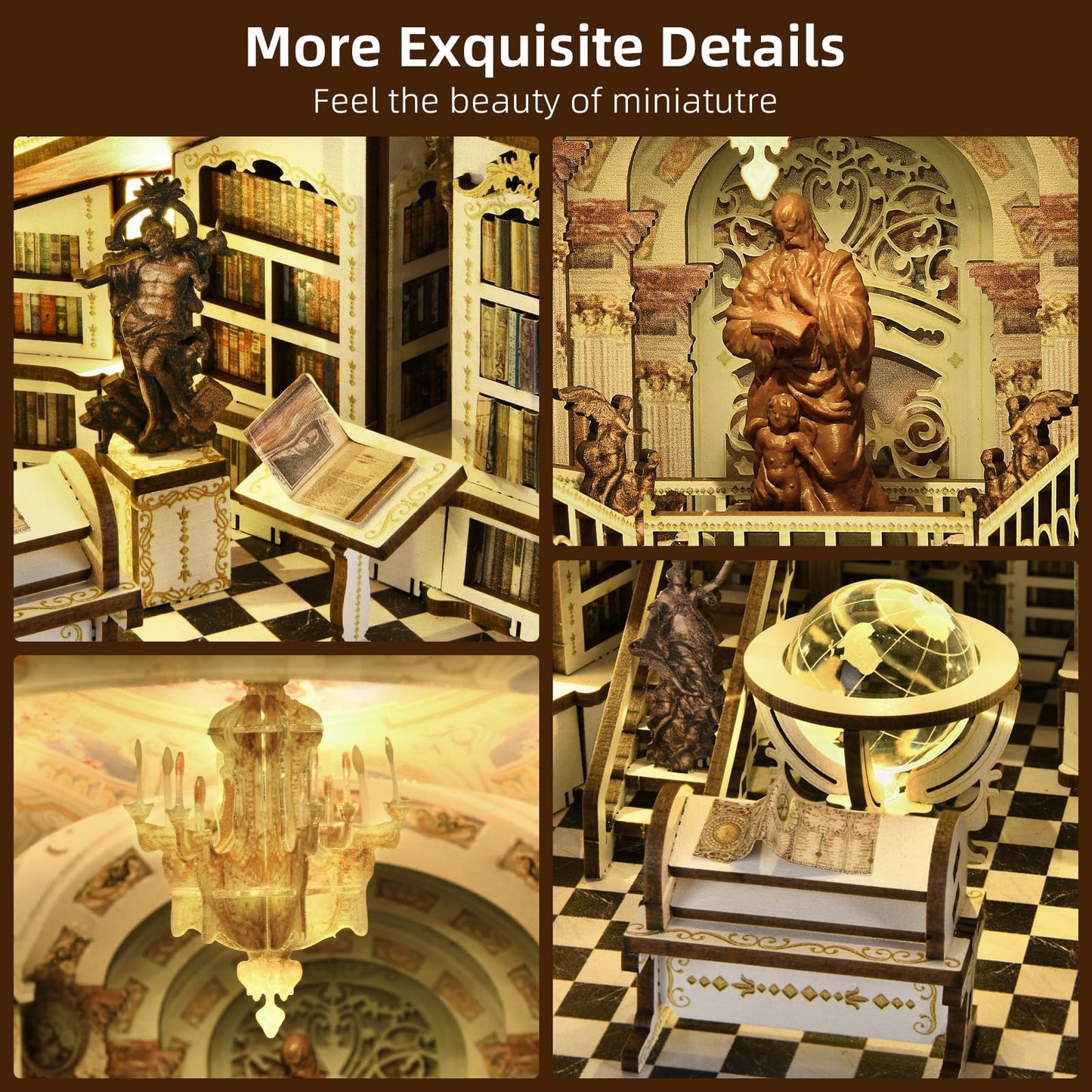 MiniCity Book Nook Kit, DIY Miniature Dollhouse Booknook Kit, 3D Wooden Puzzle Bookend Bookshelf Insert Decor for Teenagers and Adults (Library of Gods Max)