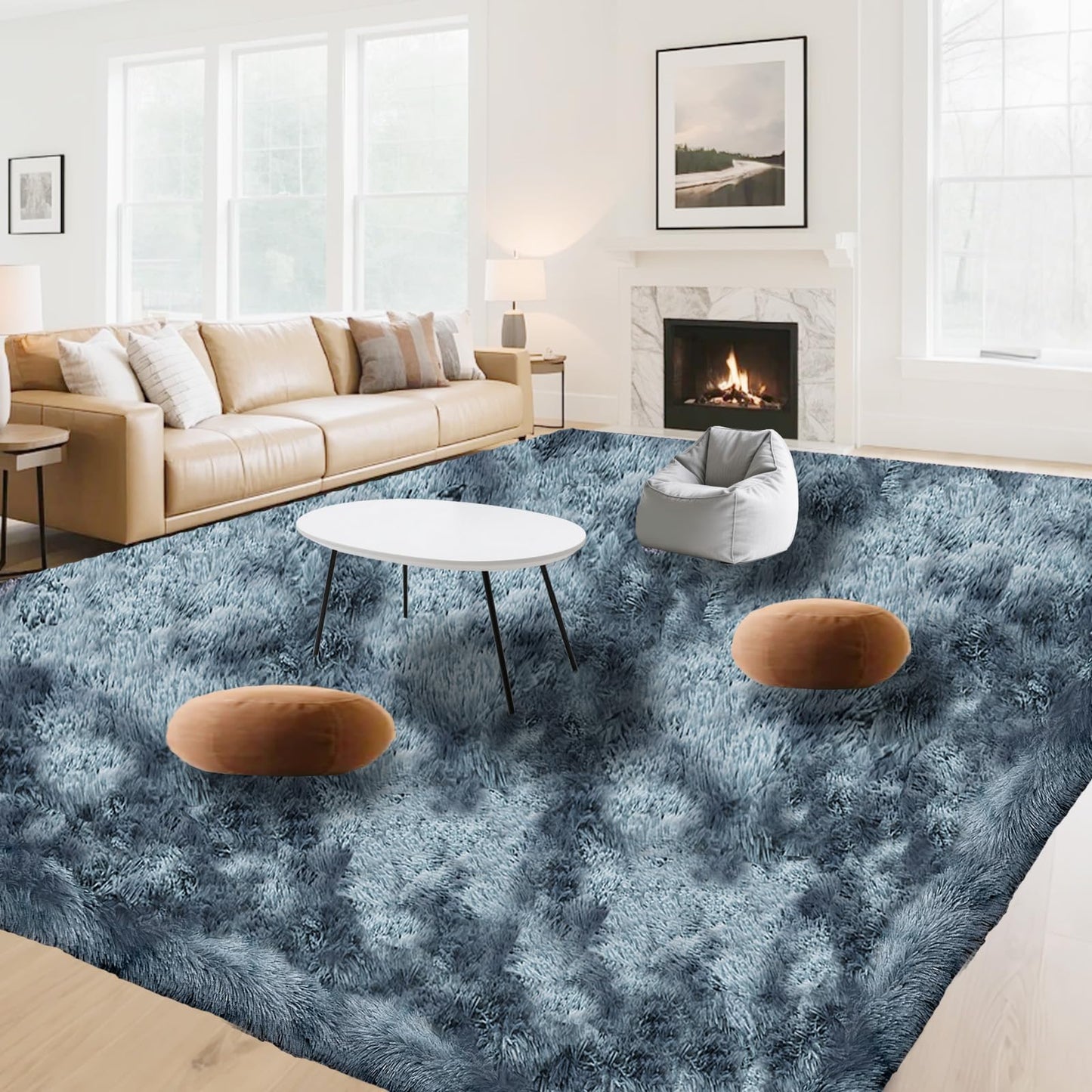 High Pile Living Room Rug, 140 x 200 cm, Cream Fuzzy Shaggy Fluffy Rug for Bedroom Rugs, Modern Plush Living Room Rug, Bed Rug, High-Pile Carpet, Non-Slip for Children's Room