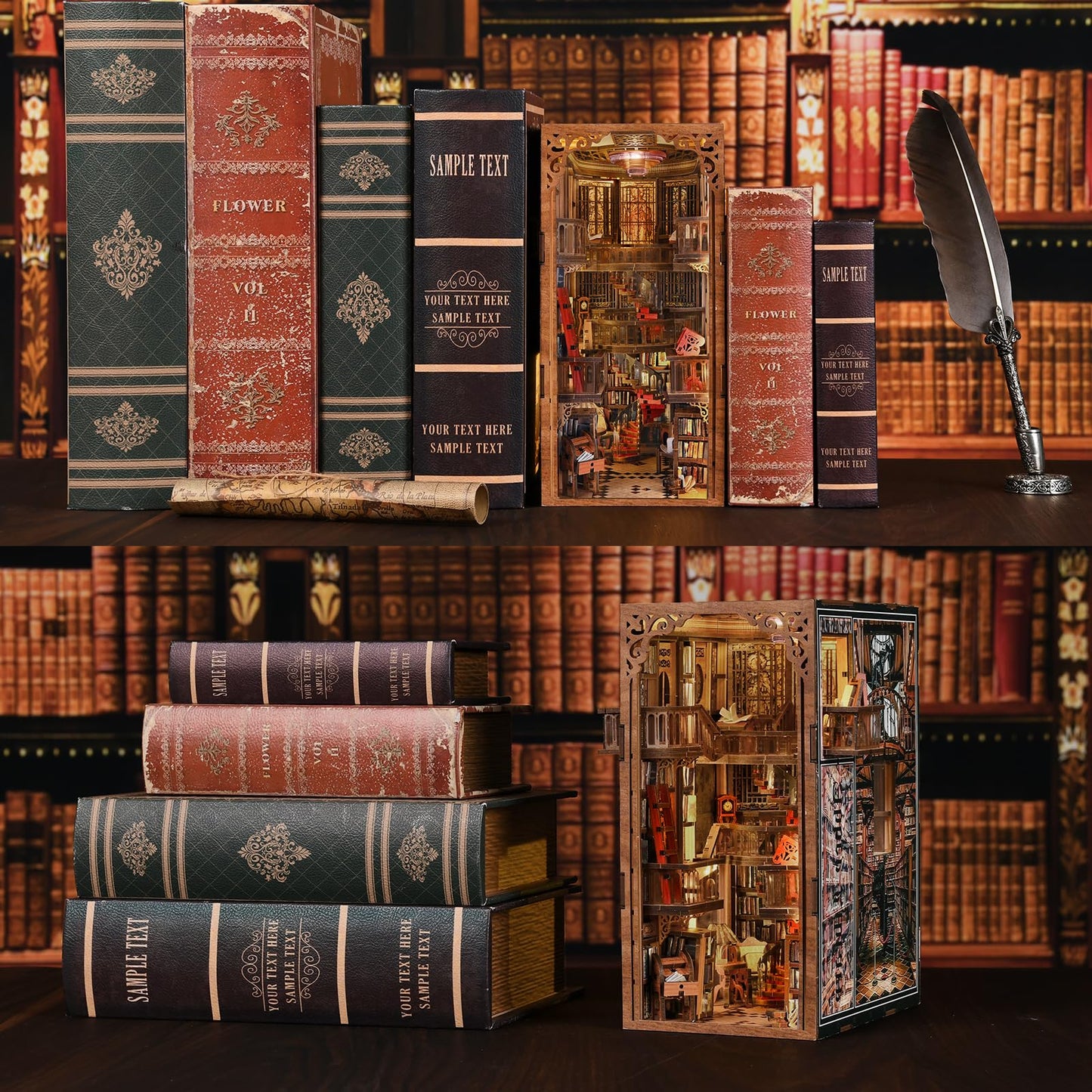 MiniCity Book Nook Kit, DIY Miniature Dollhouse Booknook Kit, 3D Wooden Puzzle Bookend Bookshelf Insert Decor for Teenagers and Adults (Library of Gods Max)