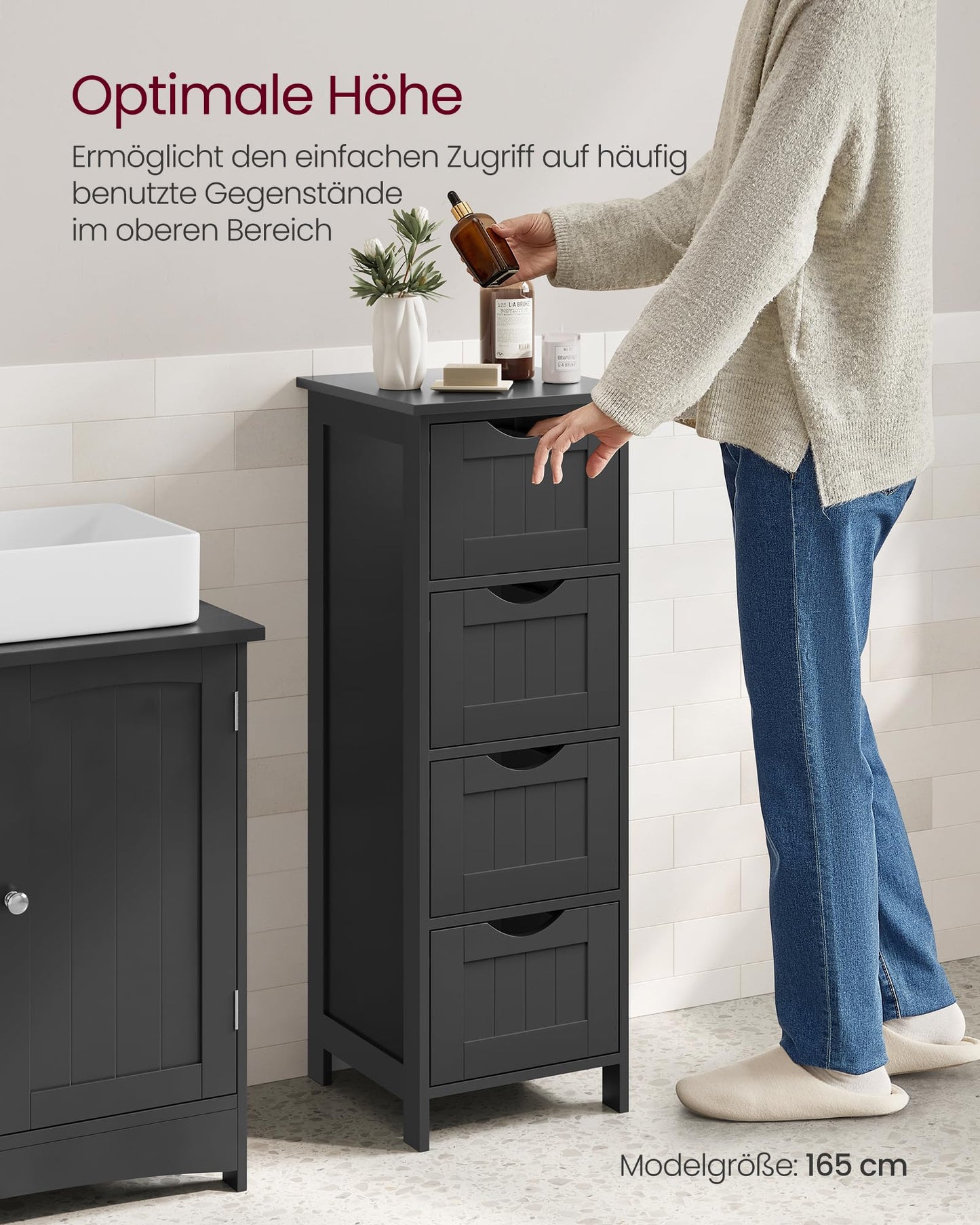 VASAGLE LHC40W Bathroom Cabinet Side Cabinet with 4 Drawers 30 x 30 x 82 cm for Bathroom Living Room Dining Room Kitchen Modern White