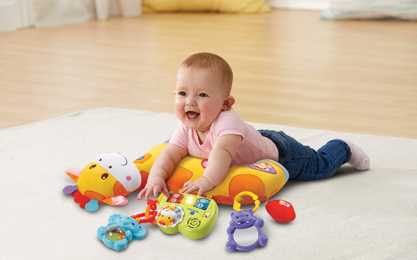 Vtech 80-506804 Baby Giraffe Cushion for Toddlers, Plush Colourful Toy
