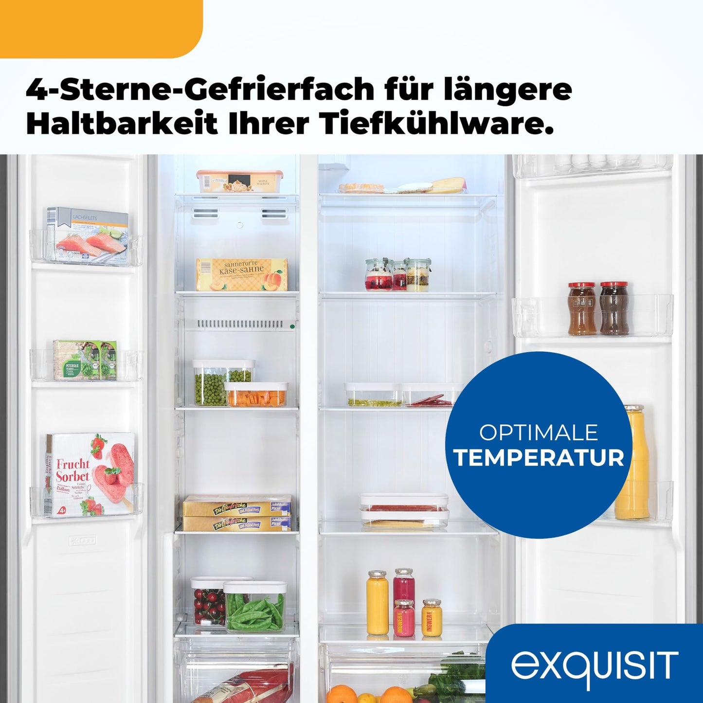 Exquisit Side-by-Side Fridge, Fridge-Freezer, NoFrost, 442 Litres, Quick Freeze, Alarm, 4-Star Freezer, LED Display, SBS546-040E inoxlook-az