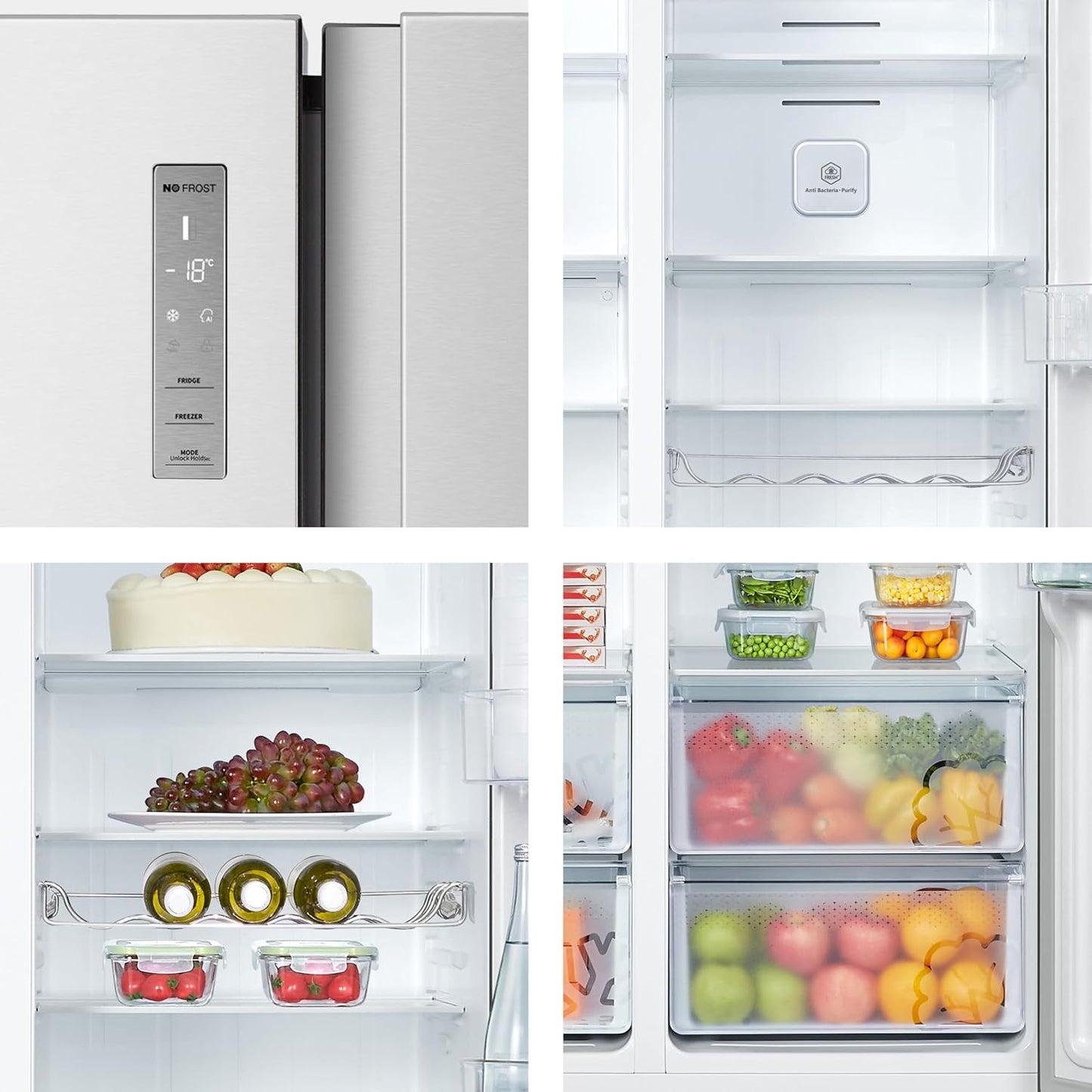 Hisense RS677N4BIE Side-by-Side Fridge Freezer / NoFrostPlus / Multiflow 360° / SuperCool / BigBox / 179.3 cm / Fridge Capacity 334 L / Freezer Capacity 185 L / 42 dB / 309 kWh Year / Stainless Steel Look