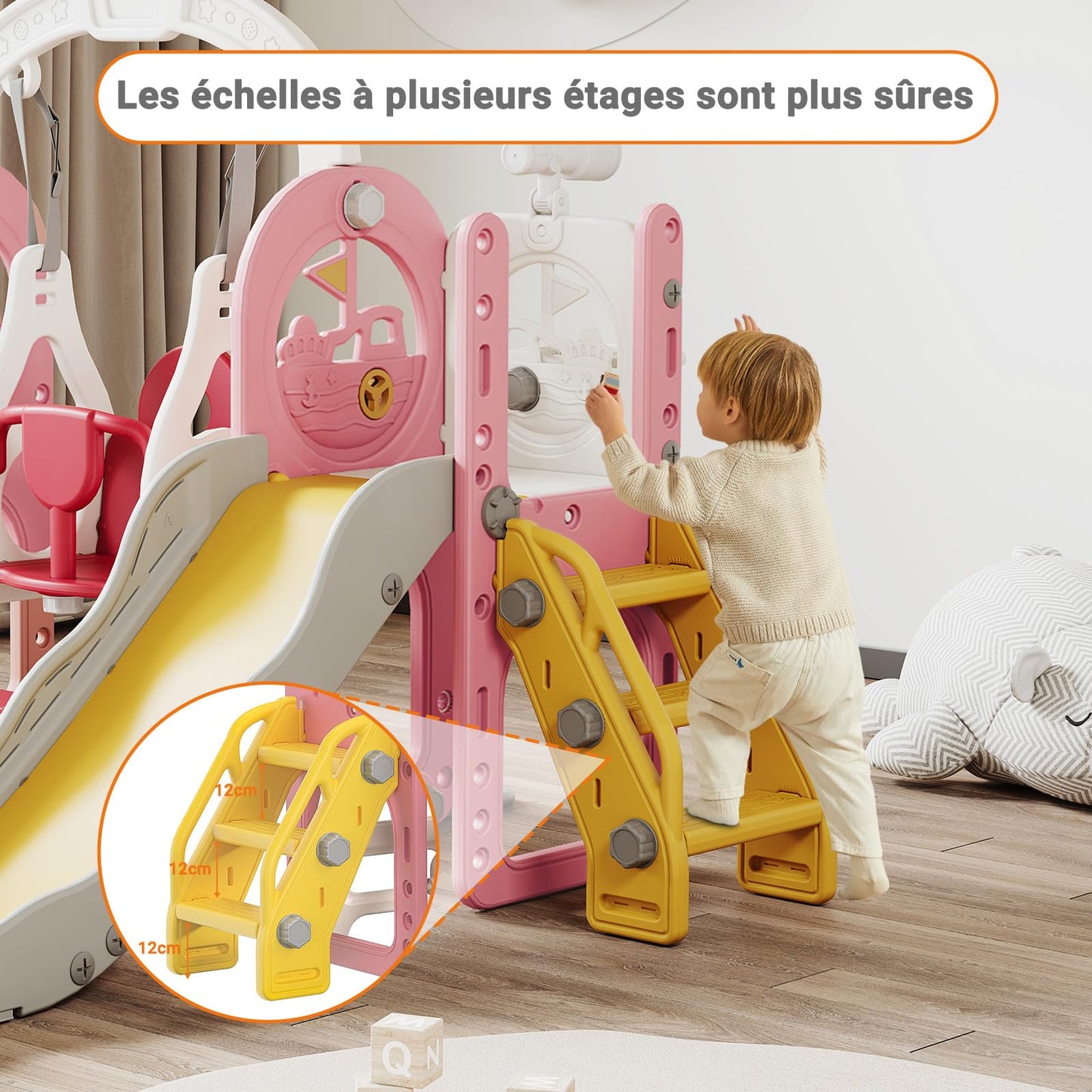 DADEA 6 in 1 Kinderrutsche mit Korb, Rutsche und Schaukel für Kinder im Freien Grün, 150 × 150 × 115 cm, Babyschaukel und Rutsche für Kinder zu Hause Schaukel Kinderrutsche, Grün
