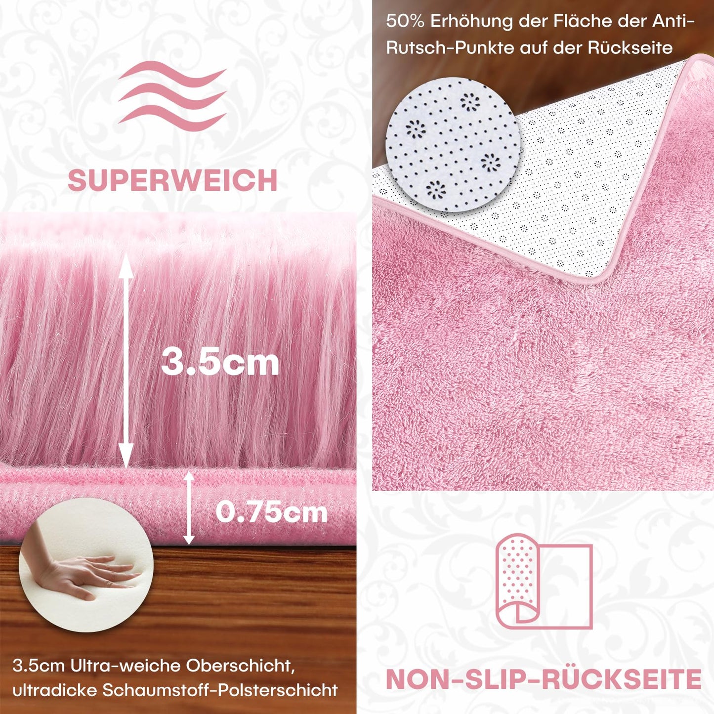 XSIVOD Fluffy High Pile Rug, Dark Grey, Washable Rug 140 x 200 cm, Living Room, Non-Slip Extra Large Rugs, Bedroom, Soft Modern Rugs, Mat Rugs for Children's Room