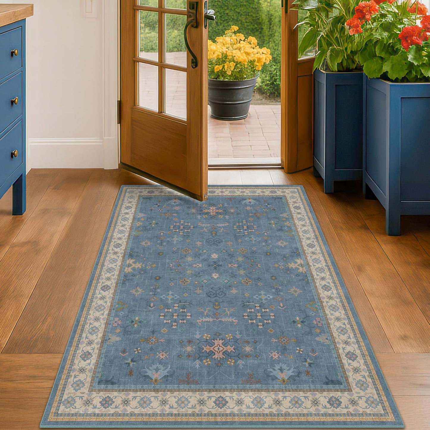 Black Washable Entry Rug, 2x3 Small Rugs for Entryway Kitchen Bathroom Door Mat Indoor Entrance, Non Slip Rubber Backing, Stain & Fade Resistant, Ashen Charcoal Floral Farmhouse Decor