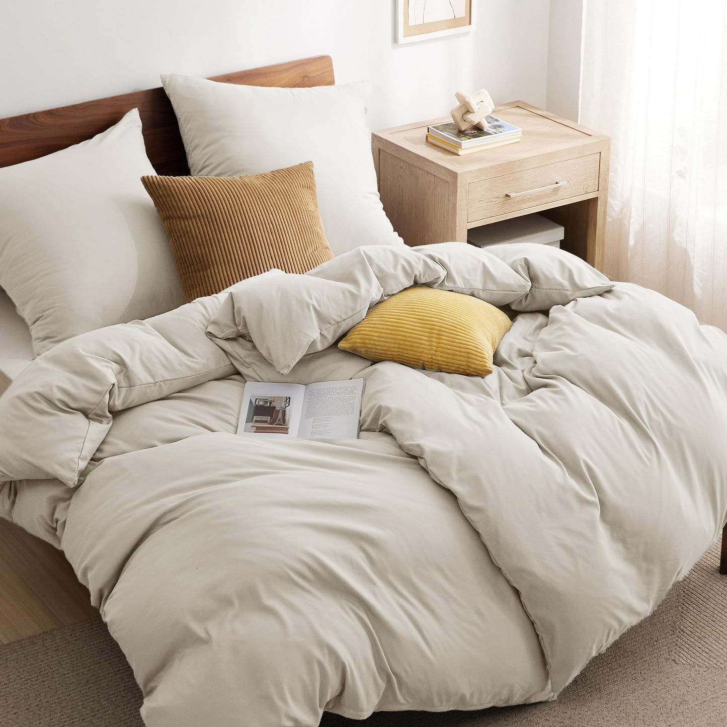 Bedsure Bed Linen 135 x 200 cm, 4-Piece Anthracite Bed Linen, 2 Duvet Covers 135 x 200 cm and 2 Pillowcases 80 x 80 cm, Oeko-Tex Bed Linen Sets, Polyester Microfibre with Zip