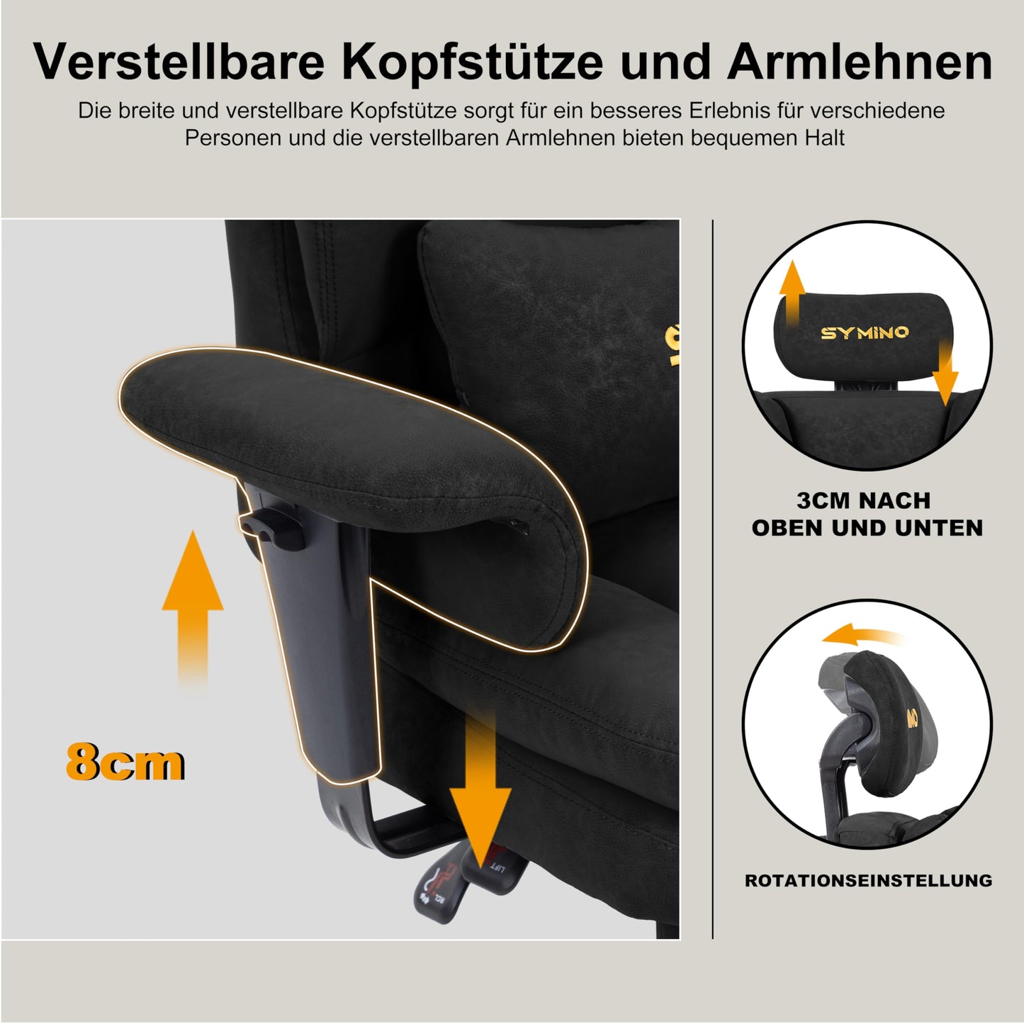 Symino Gaming Stuhl Chefsessel Bürostuhl Ergonomisch, Wildlederimitat Schreibtischstuhl mit Fußstütze Höhenverstellbarer Office Chair Computerstuhl 130kg, Schwarz