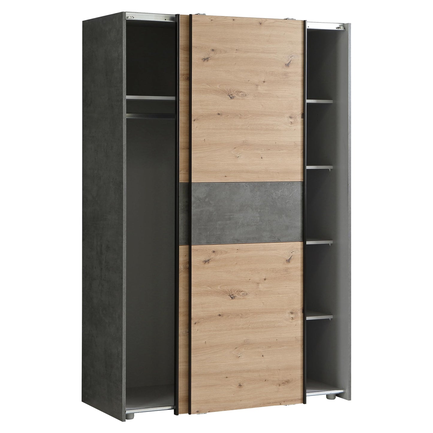 FORTE OZZULA Wardrobe 120, Wardrobe, Sliding Door Wardrobe, Bedroom Wardrobe, Scandinavian 2 Door Shelves, Clothes Rail, White/Artisan Oak, 120 cm Wide x 190.5 cm High x 61 cm Deep