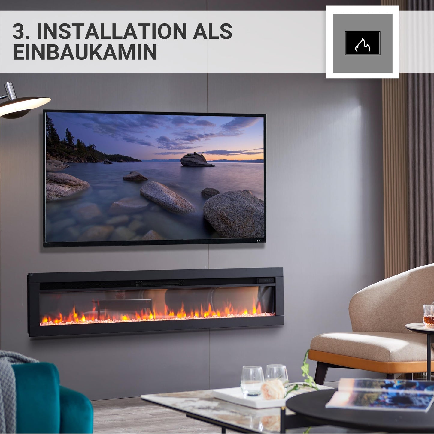 BALDERIA Elektrokamin Agnes 36" | 3in1 Elektrischer Stand-, Wand- oder Einbaukamin mit 3D-Flammeneffekt | Elektro Heizung 1800W | Kamin mit Fernbedienung, Startsteuerung, Timer & Thermostat | Schwarz